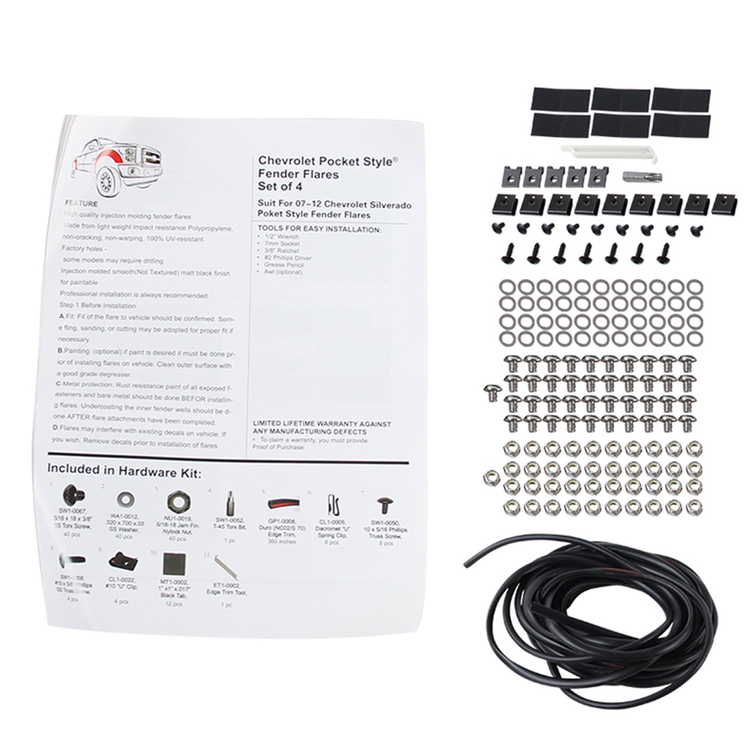 2007-2013 Chevy Silverado 1500/2500HD/3500HD Rivet Style Fender Flares