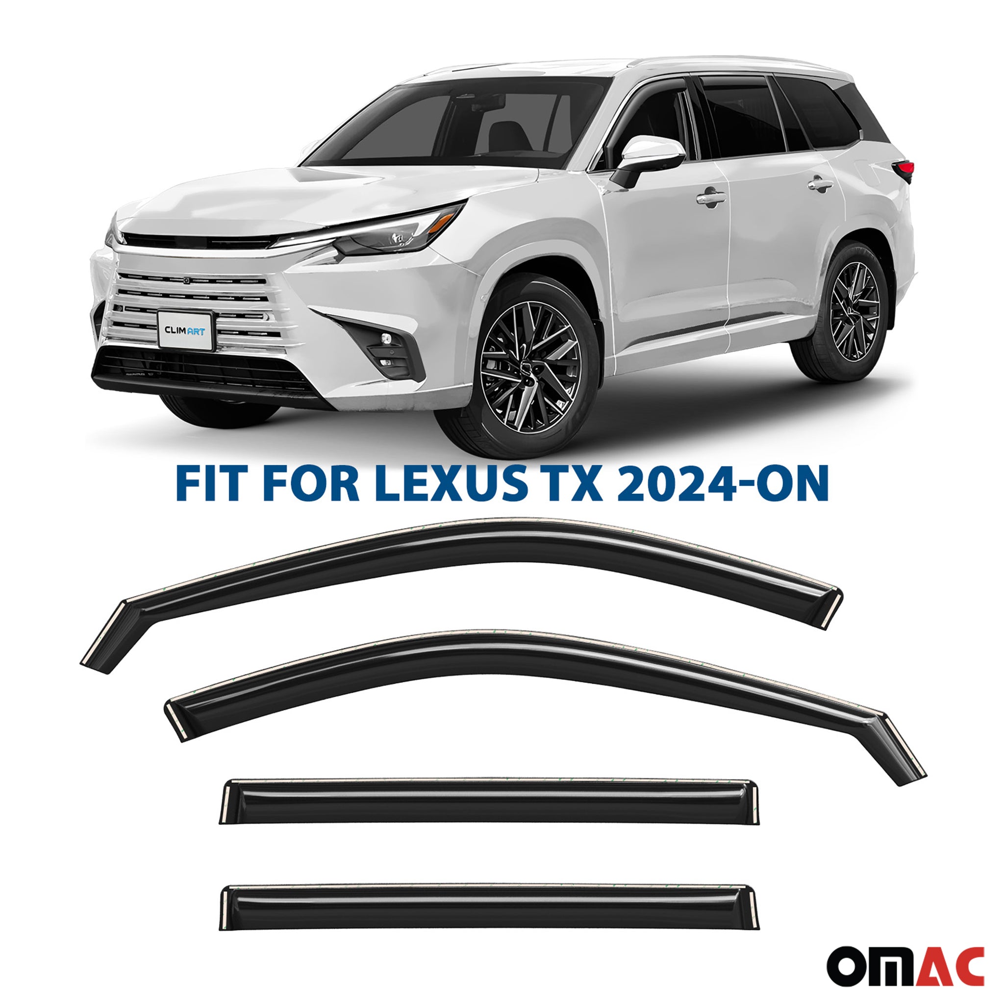 Clim Art Wind Deflectors for Lexus TX 2024-2025 Shatterproof Dark Smoke 4 Pcs