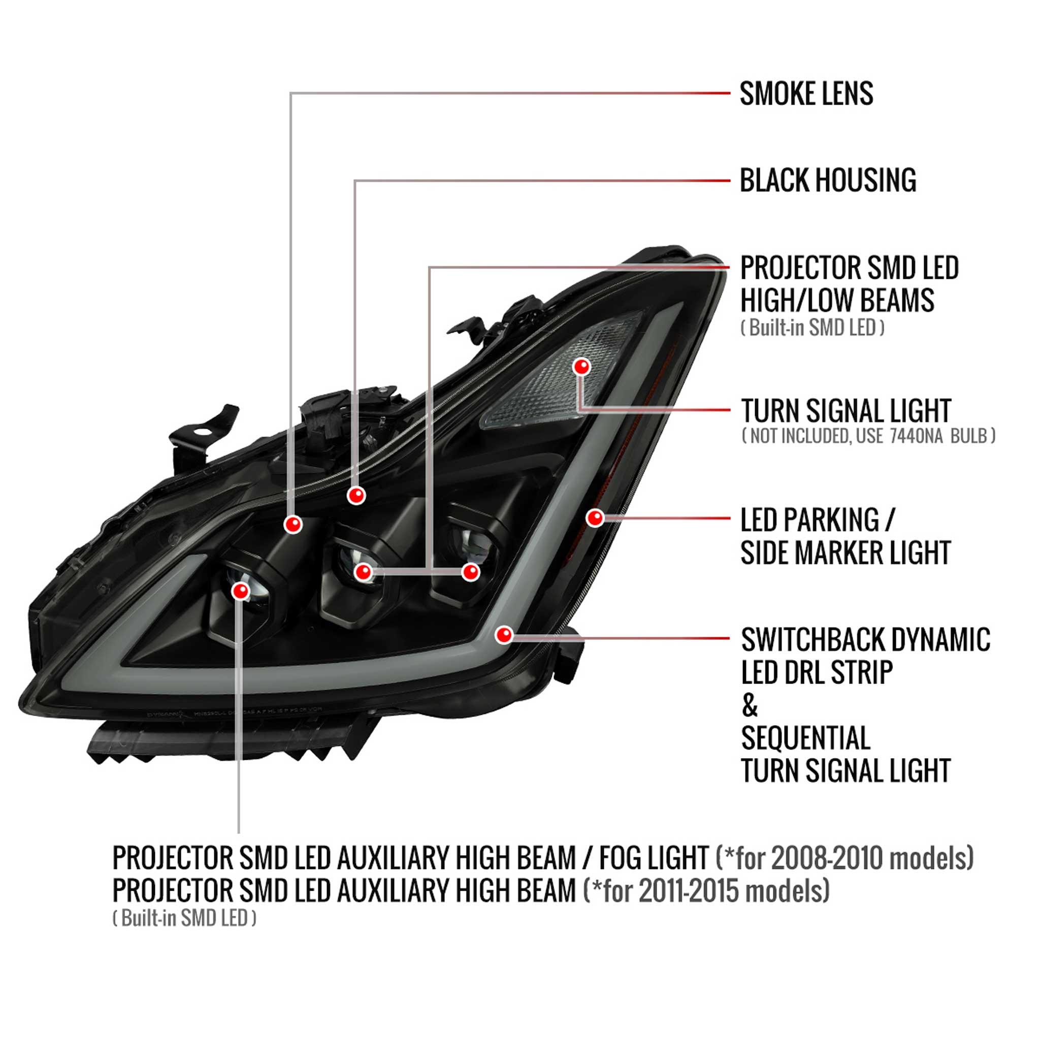For Infiniti G37 2008-13 / Q60 Coupe 2014-15 LED Turn Signal Full LED Triple Headlights Matte Black Housing Smoked Lens