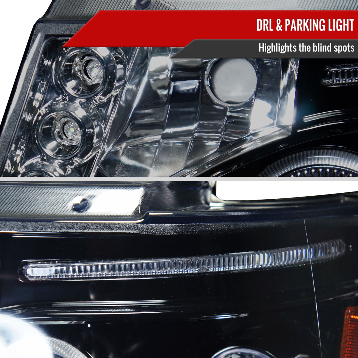 2007-2013 Chevy Avalanche/ 07-2014 Tahoe Suburban Dual Halo Headlights Smoke