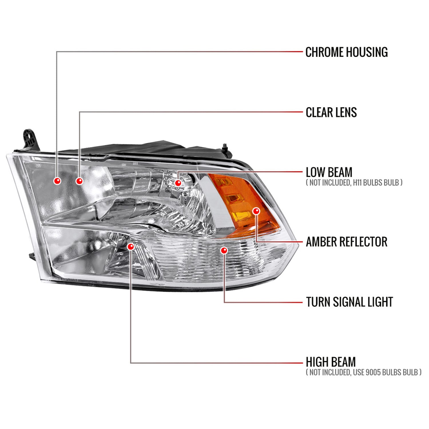 2009-2018 Dodge RAM 1500/ RAM 2500 3500 Factory Quad Headlights Chrome