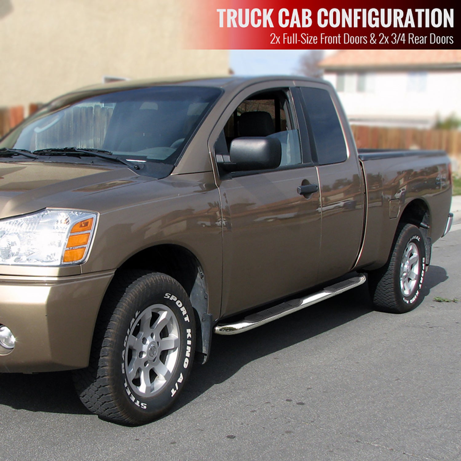 2004-2024 Nissan Titan King Extended Cab Chrome S.Steel Side Step Nerf Bars