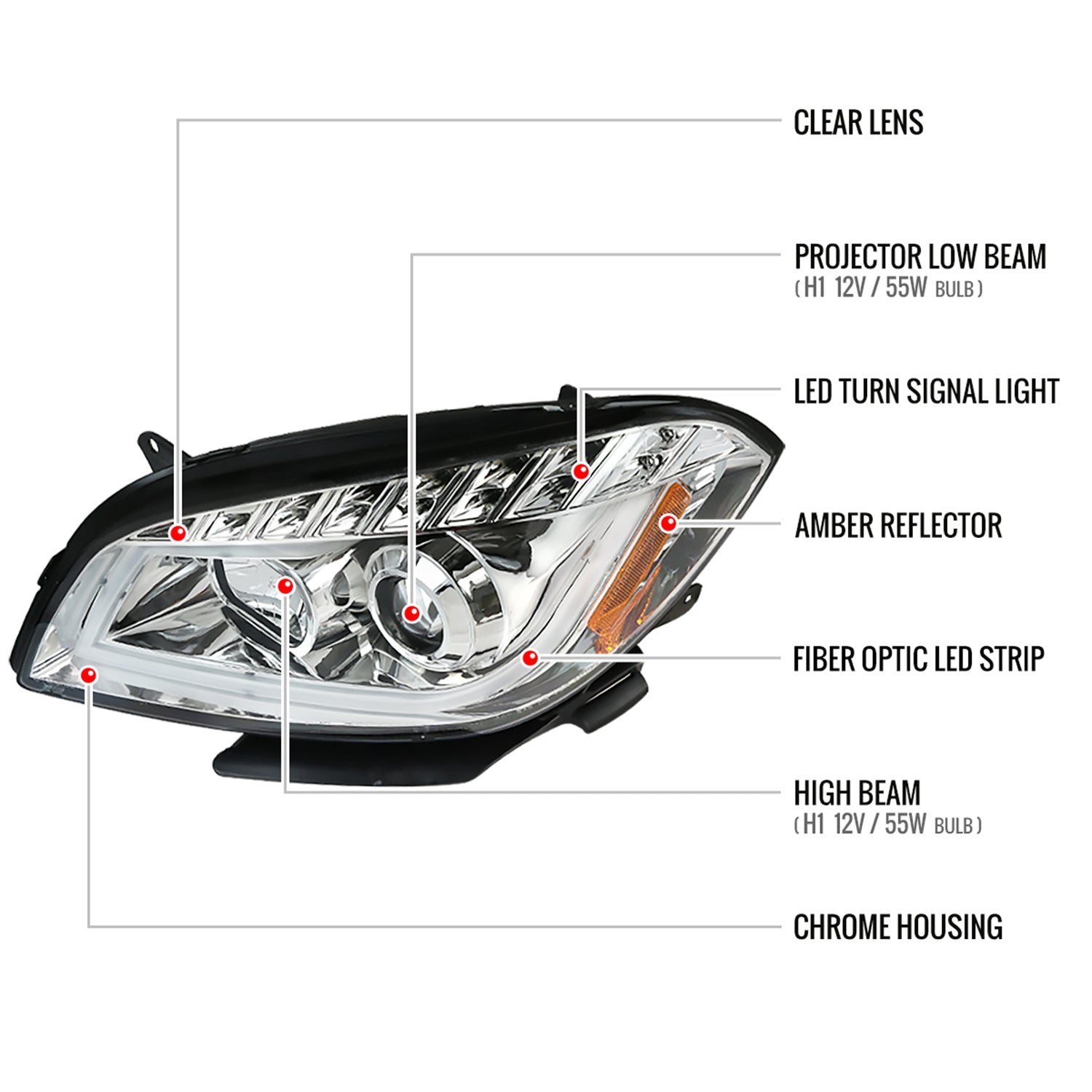 2008-2012 Chevy Malibu LS LT LTZ Hybrid LED Bar Headlights LED Signal Chrome