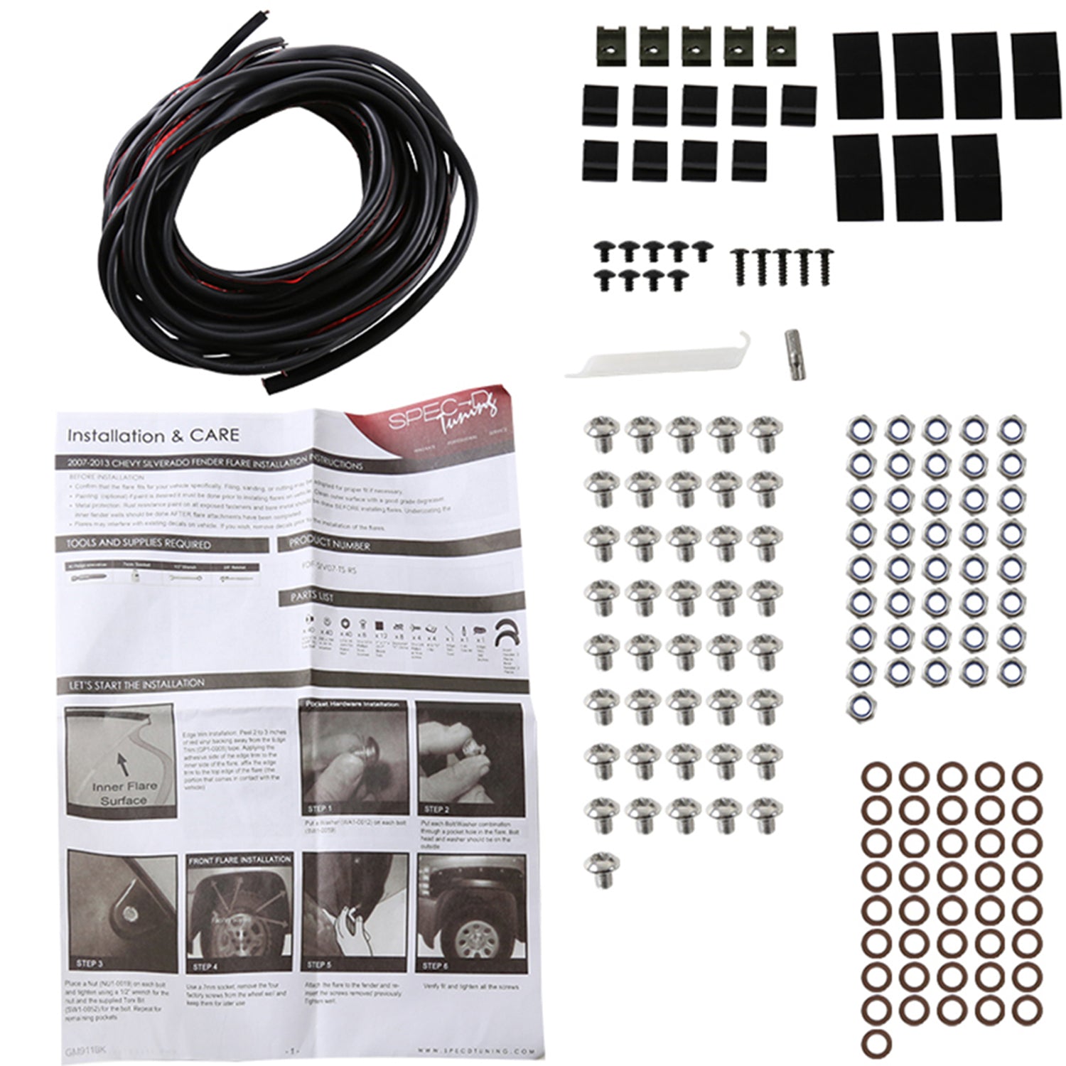 2007-2013 Chevy Silverado Black Rugged Texture Rivet Style Fender Flares