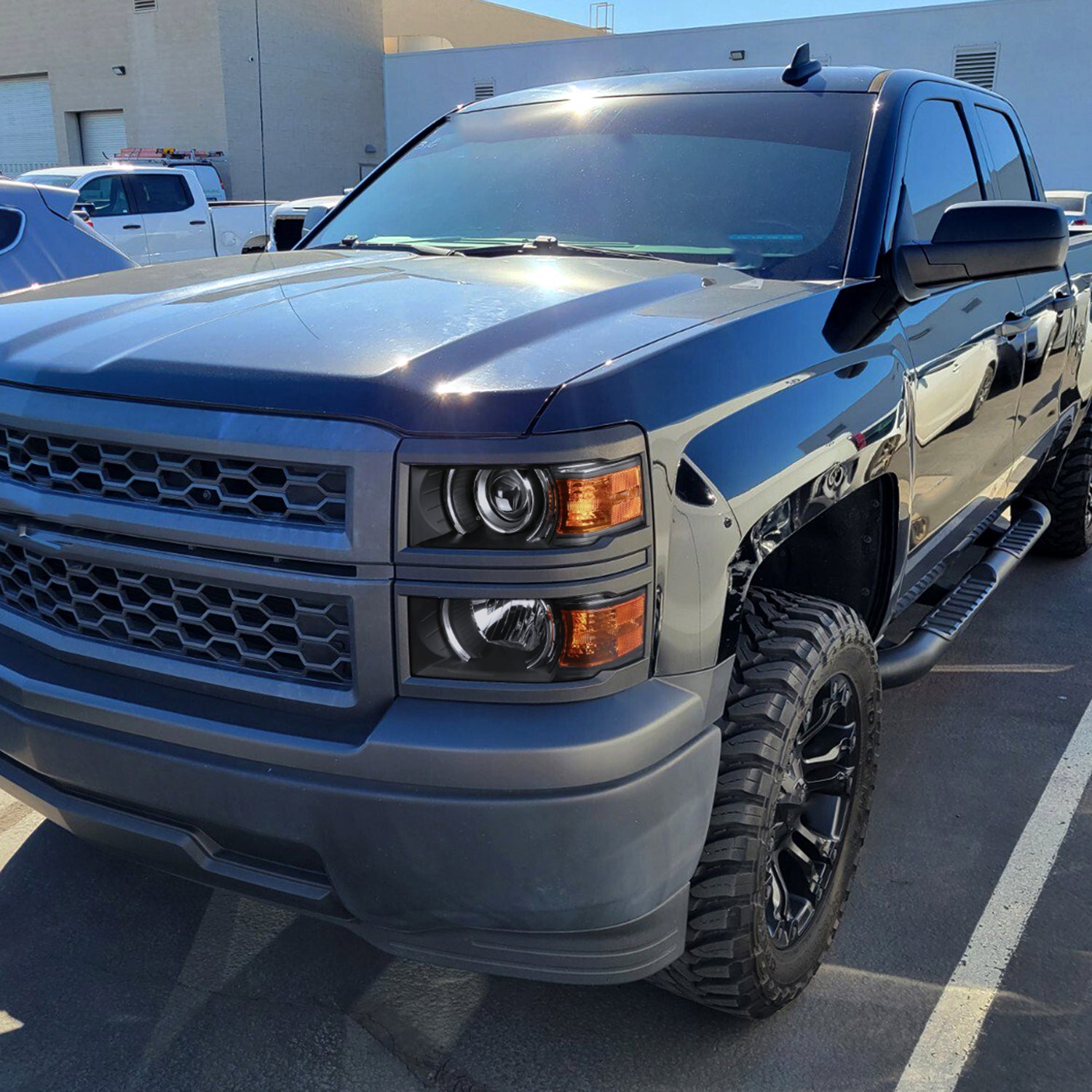 2014-2015 Chevy Silverado 1500 Projector Headlights Matte Black/Clear Lens