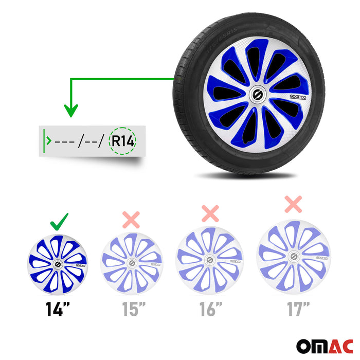 14" Sparco Sicilia Wheel Covers Hubcaps Silver Blue Carbon 4 Pcs