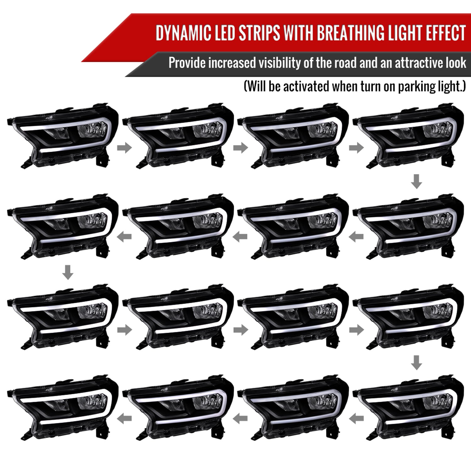 2019-2023 Ford Ranger XL XLT Factory Replacement Headlights LED Signal Black