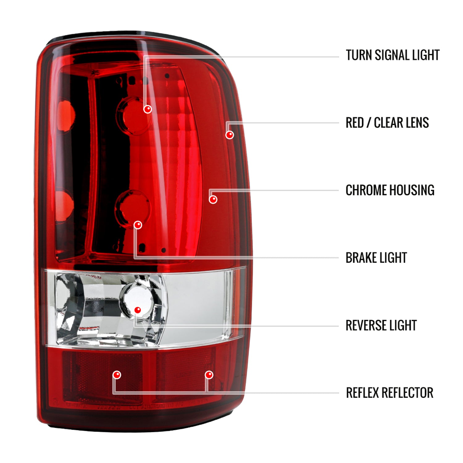 2000-2006 Chevy Suburban/Tahoe GMC Yukon/Yukon XL Tail Lights Chrome/Red Clear