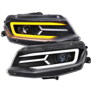 For Chevrolet Camaro 2016-2018 LED Strip Projector Headlights Turn Signal Lights Matte Black Housing Clear Lens