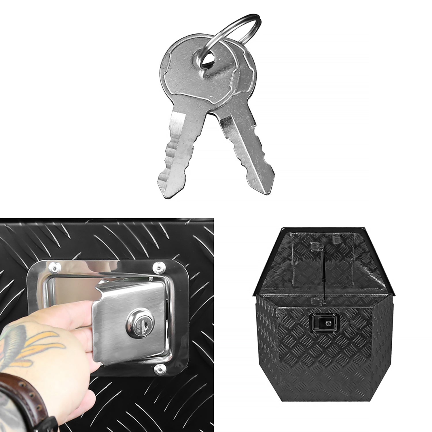 Universal 15~29" Heavy Duty Black Truck Trailer Tongue Tool Box w/ Lock & Keys