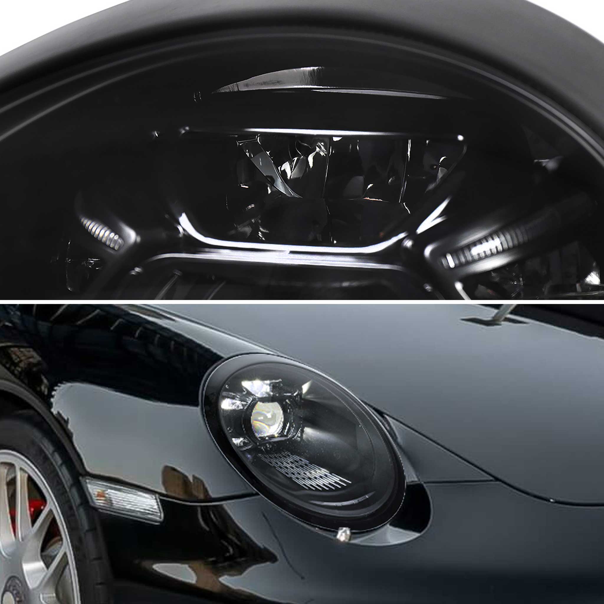For Porsche 911 997.2 2009-2013 LED Projector DRL Headlights Matte Black Glossy Accents Clear Lens