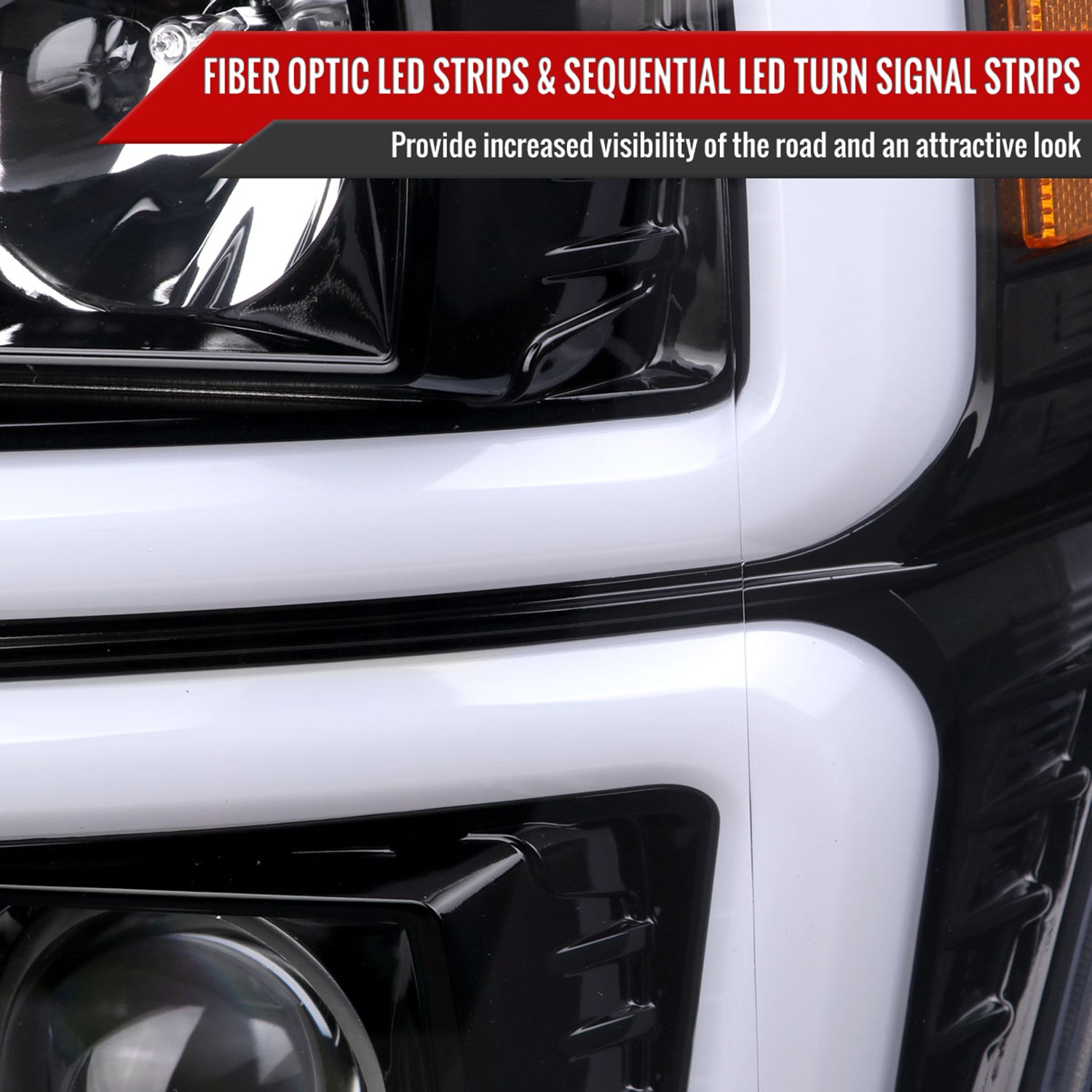 2008-2010 Ford F-250/350/450/550 LED Signal Bar Projector Headlights Jet Black