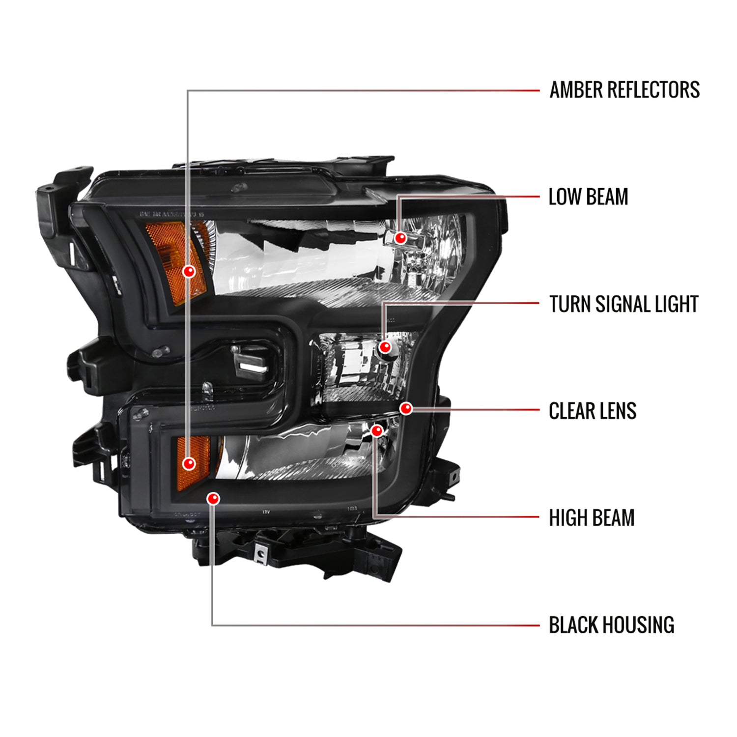 2015-2017 Ford F-150 Replacement Factory Style Headlights Matte Black/Clear