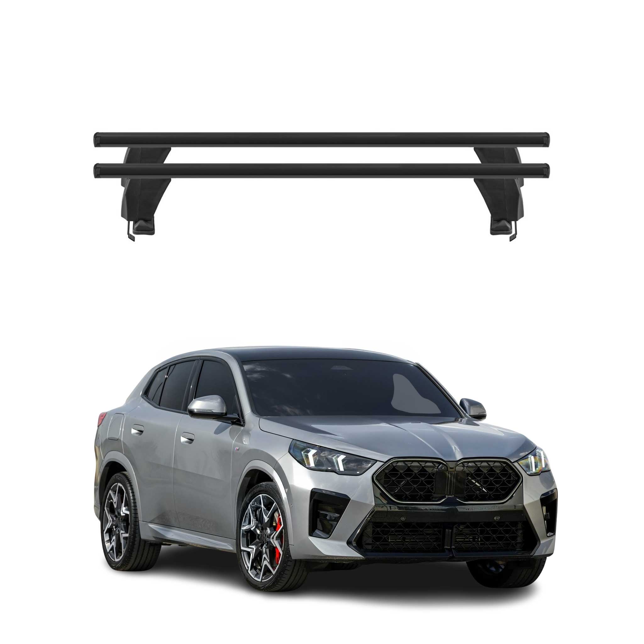 Top Roof Racks Cross Bars fits BMW X2 U10 2024-2025 2Pcs Black Aluminium