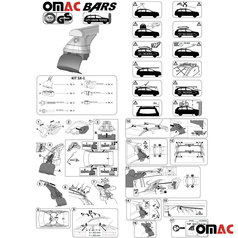 2015-2021 VW Golf Mk7 Roof Rack Cross Bars Silver