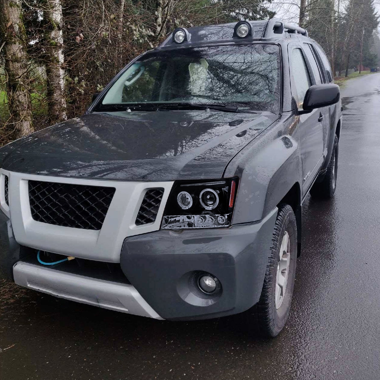 2005-2015 Nissan Xterra Dual Halo Projector Headlights Glossy Black/Smoke Lens