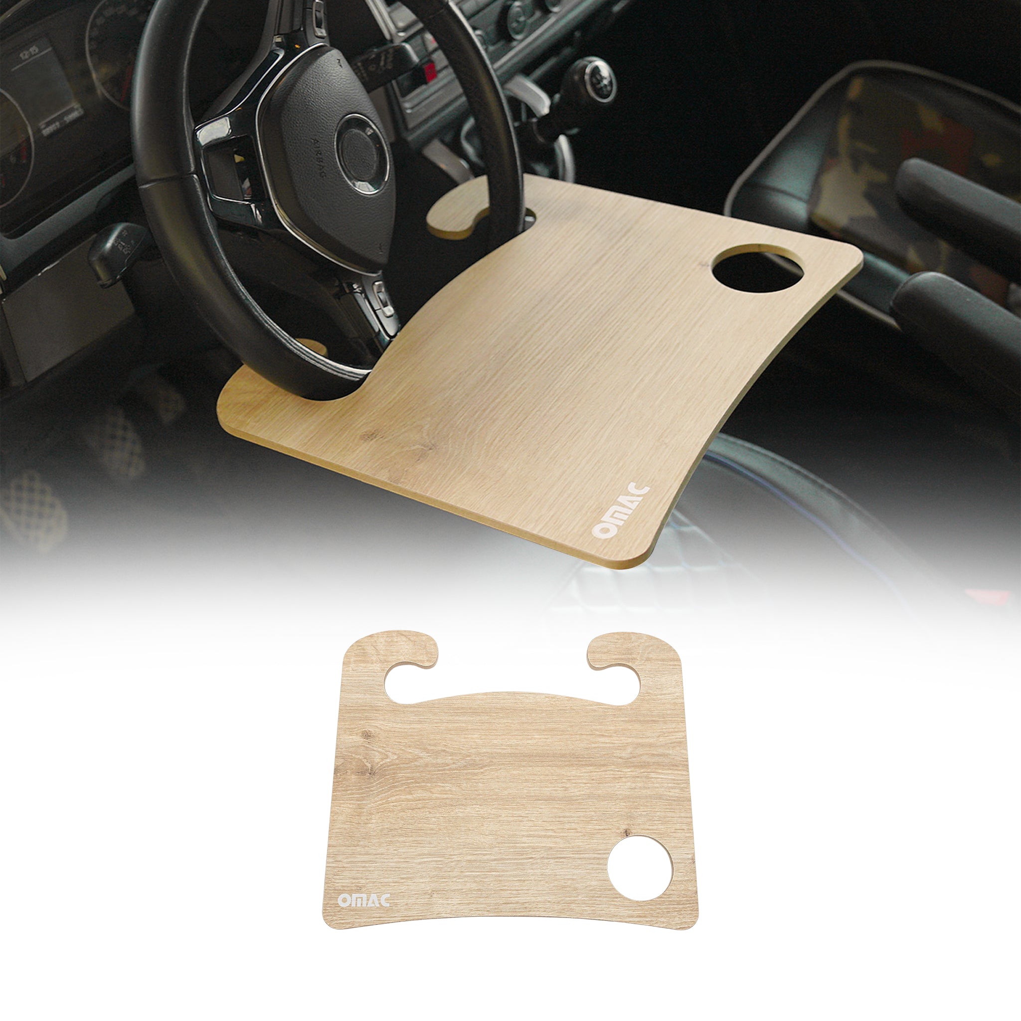 Car Steering Wheel Tray Desk Wooden Handy Food Work Table Laptop Cup Holder