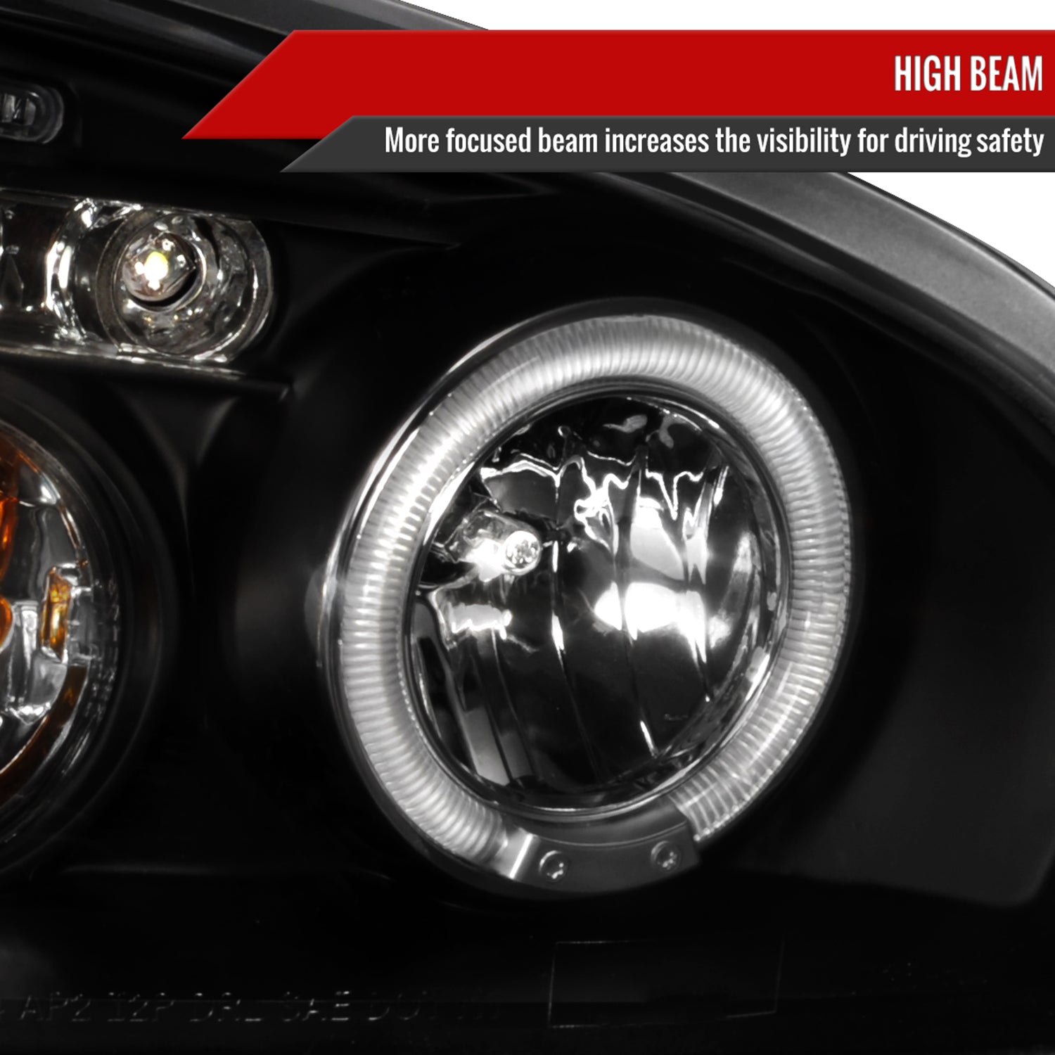 2004-2007 Chevy Malibu Dual Halo Projector Headlights Matte Black/Clear Lens