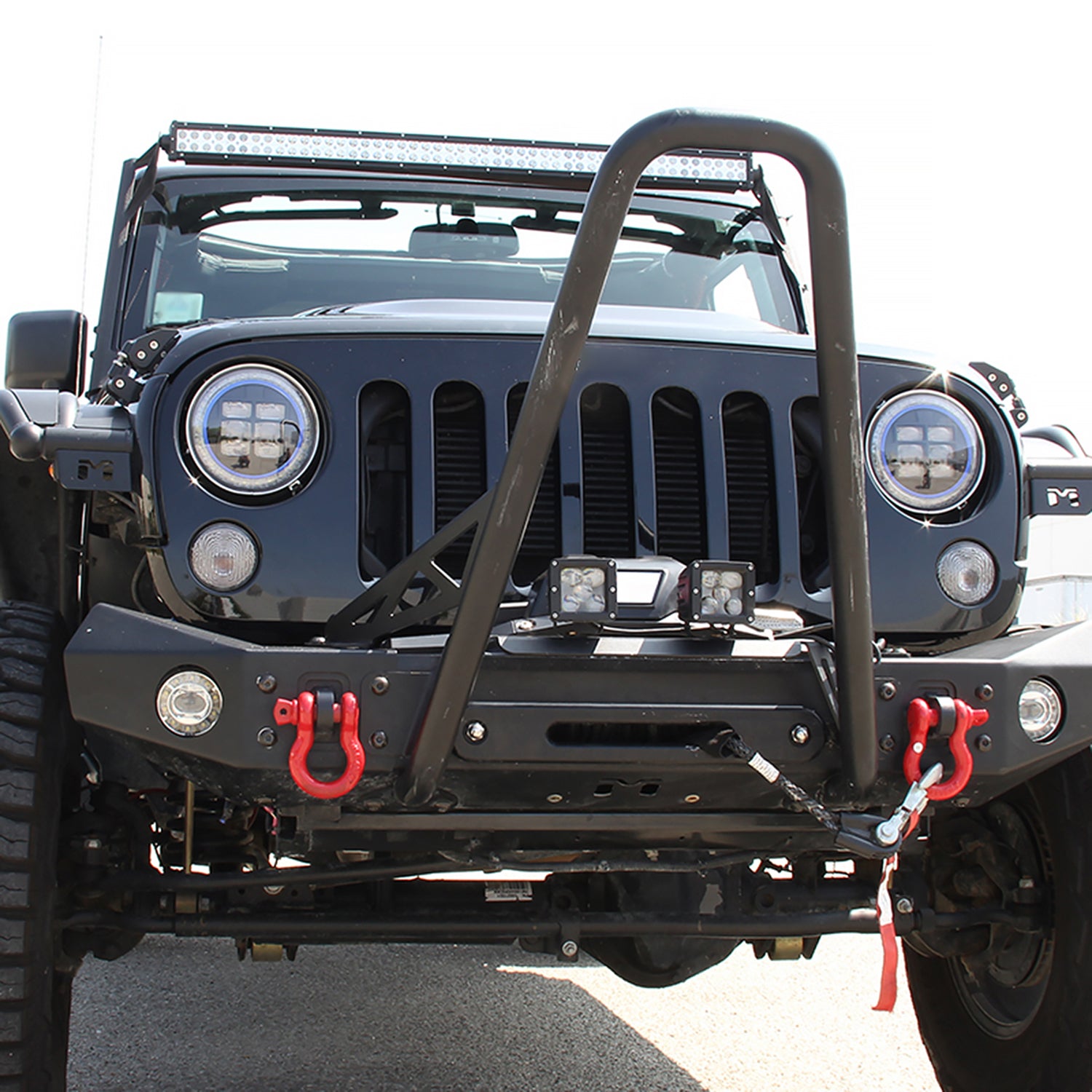 Universal 7" Round Cree LED Blue Rim Halo Projector Headlights - 2PC Matt Black