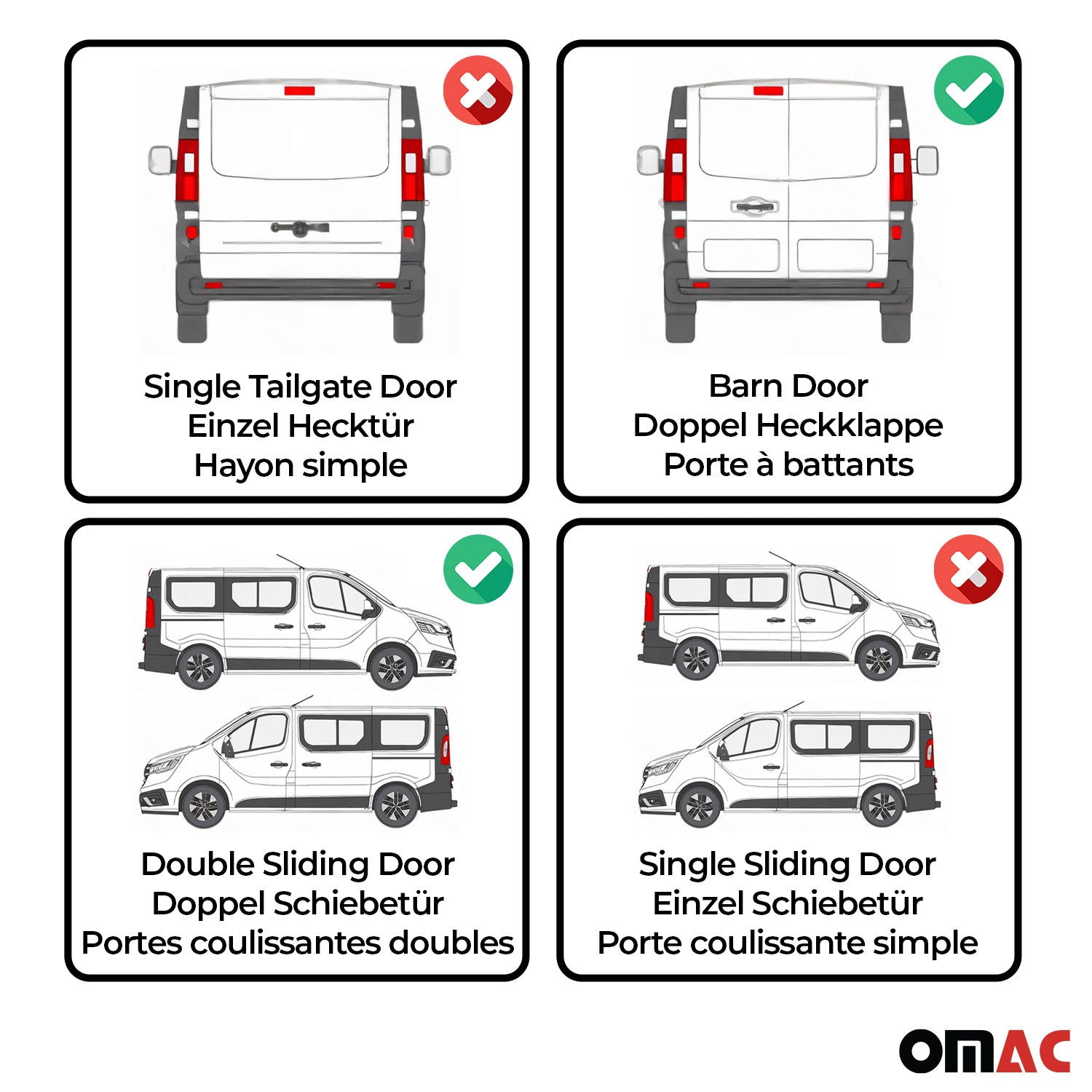 1992-2003 VW Eurovan Side Curtain Sliding Door 2x Rear Quarter L1 2x Barn Door