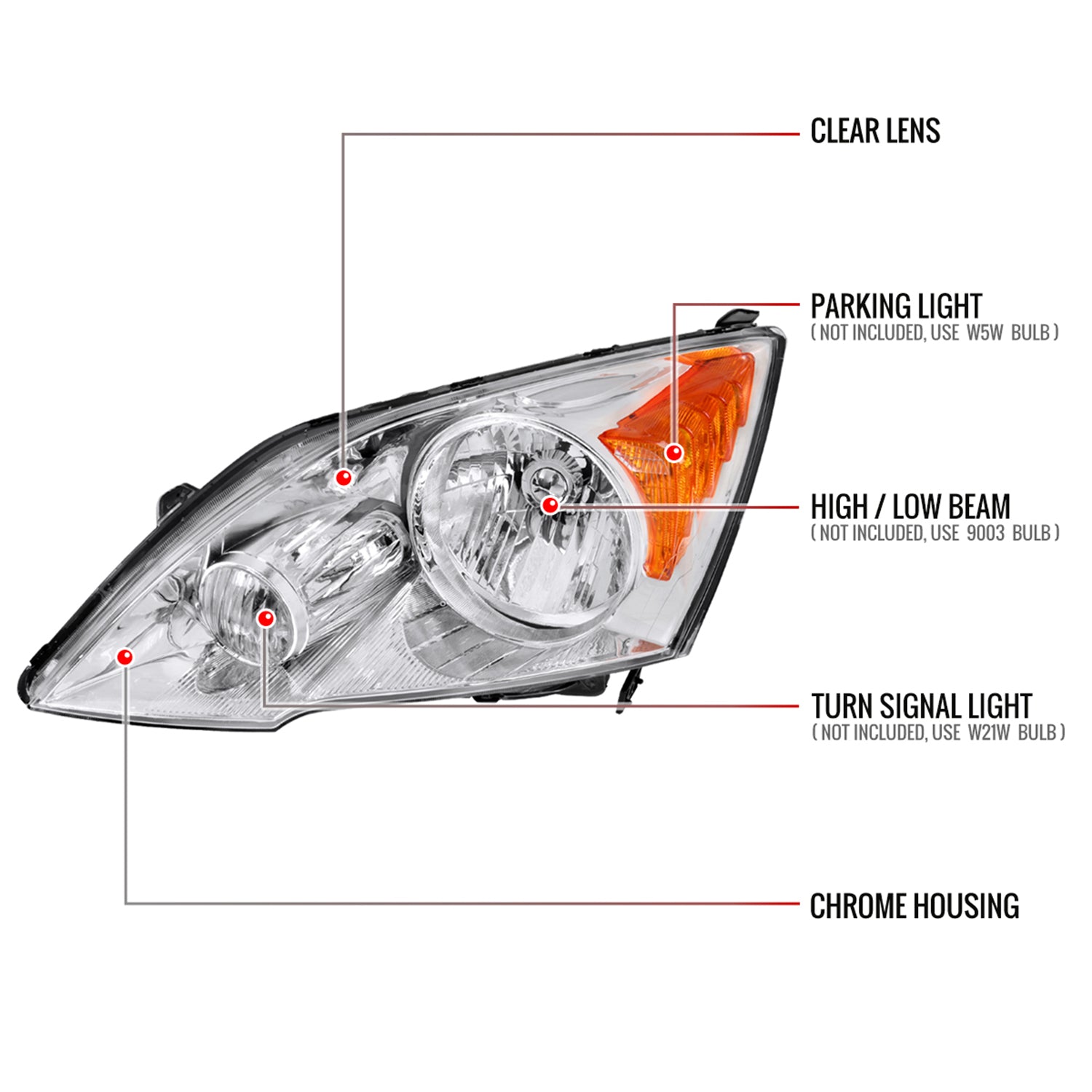 2007-2011 Honda CR-V Factory Style Headlights Chrome Housing/Clear Lens