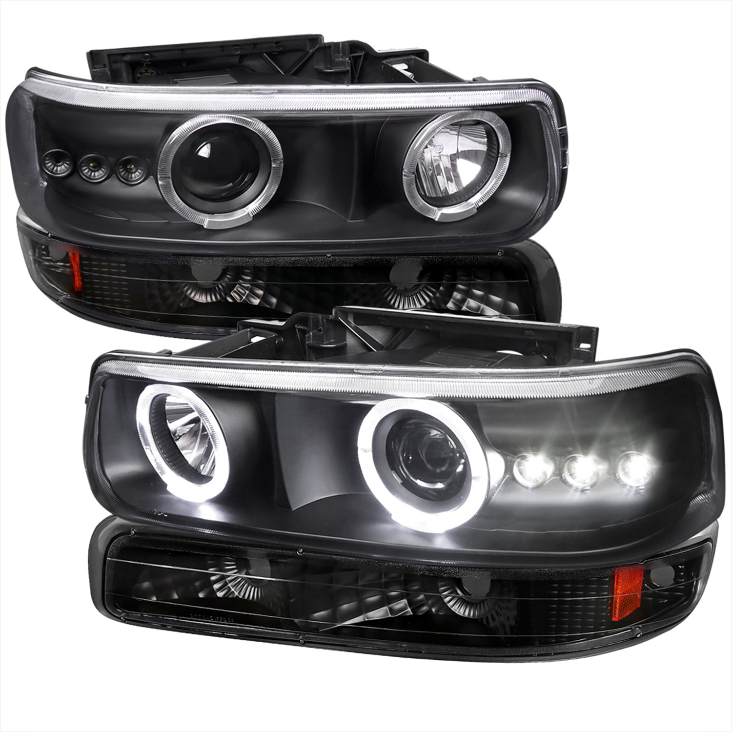 1999-2002 Chevy Silverado/ Tahoe Suburban Headlights Bumper Lights Matte Black