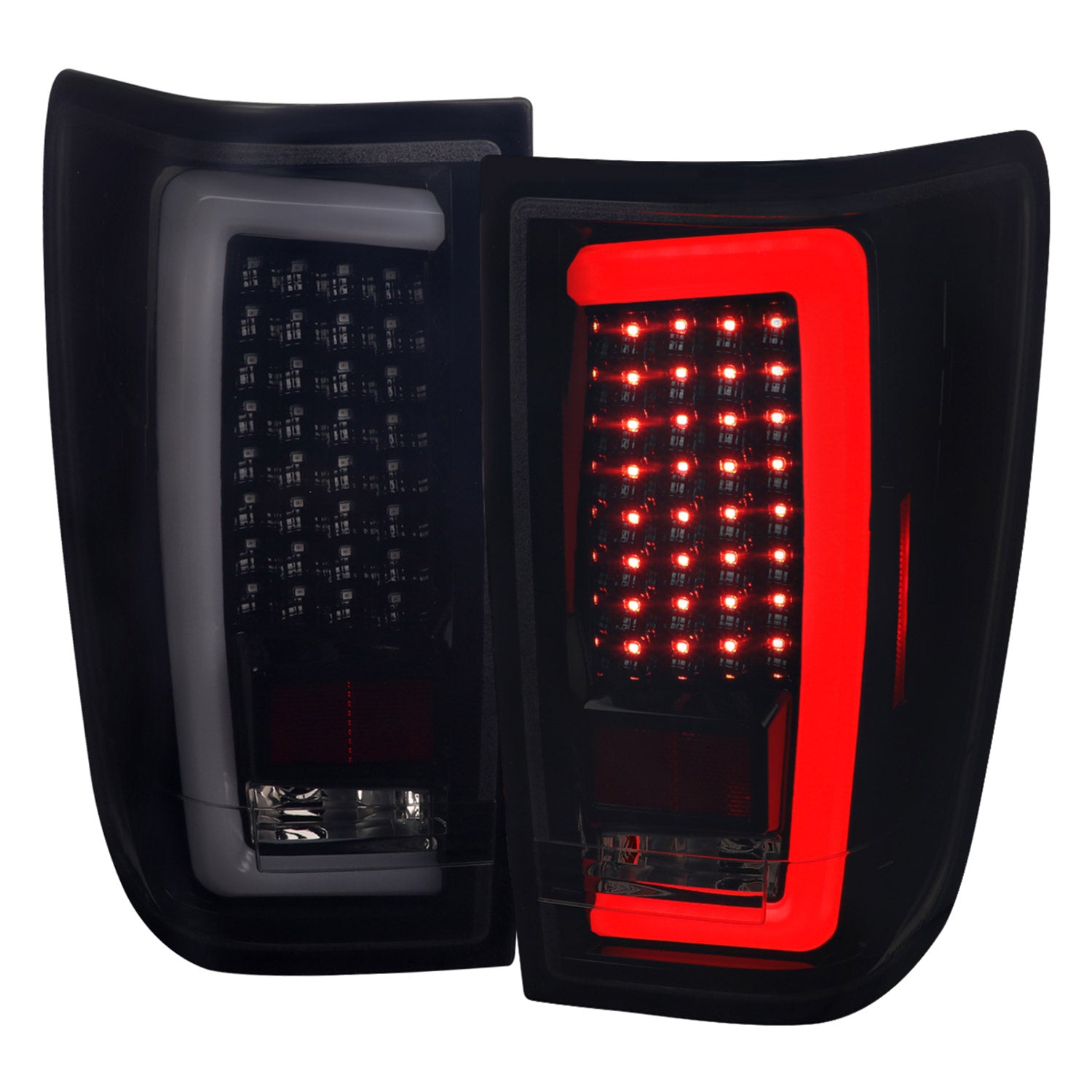2004-2015 Nissan Titan LED Tail Lights with White LED Tube Glossy Black/Smoke