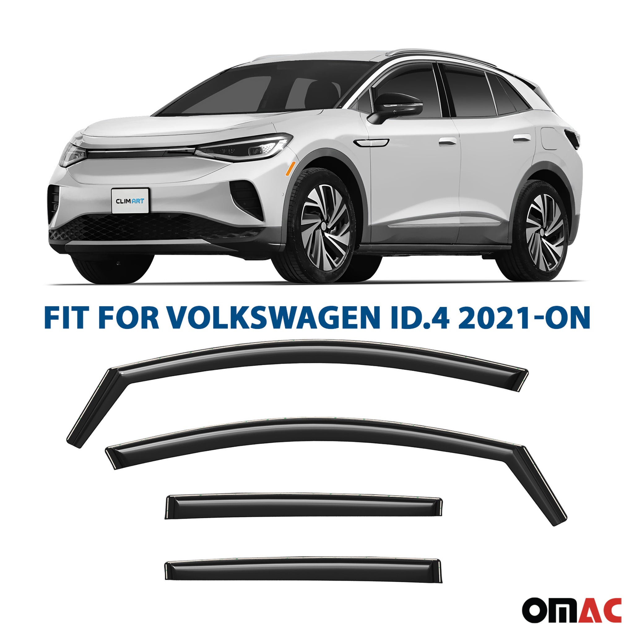 Clim Art Wind Deflectors for VW ID.4 2021-2025 Shatterproof Dark Smoke 4 Pcs