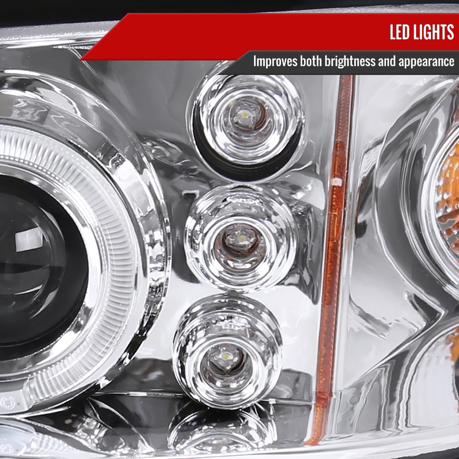 2000-2005 Chevy Impala Dual Halo Projector Headlights Chrome/Clear Lens