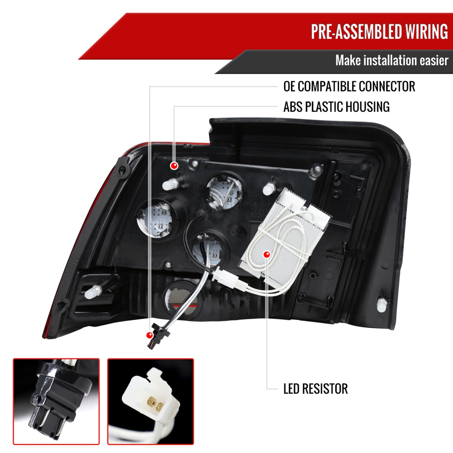 1999-2004 Ford Mustang Sequential LED Tail Lights - RS Chrome/Red Lens