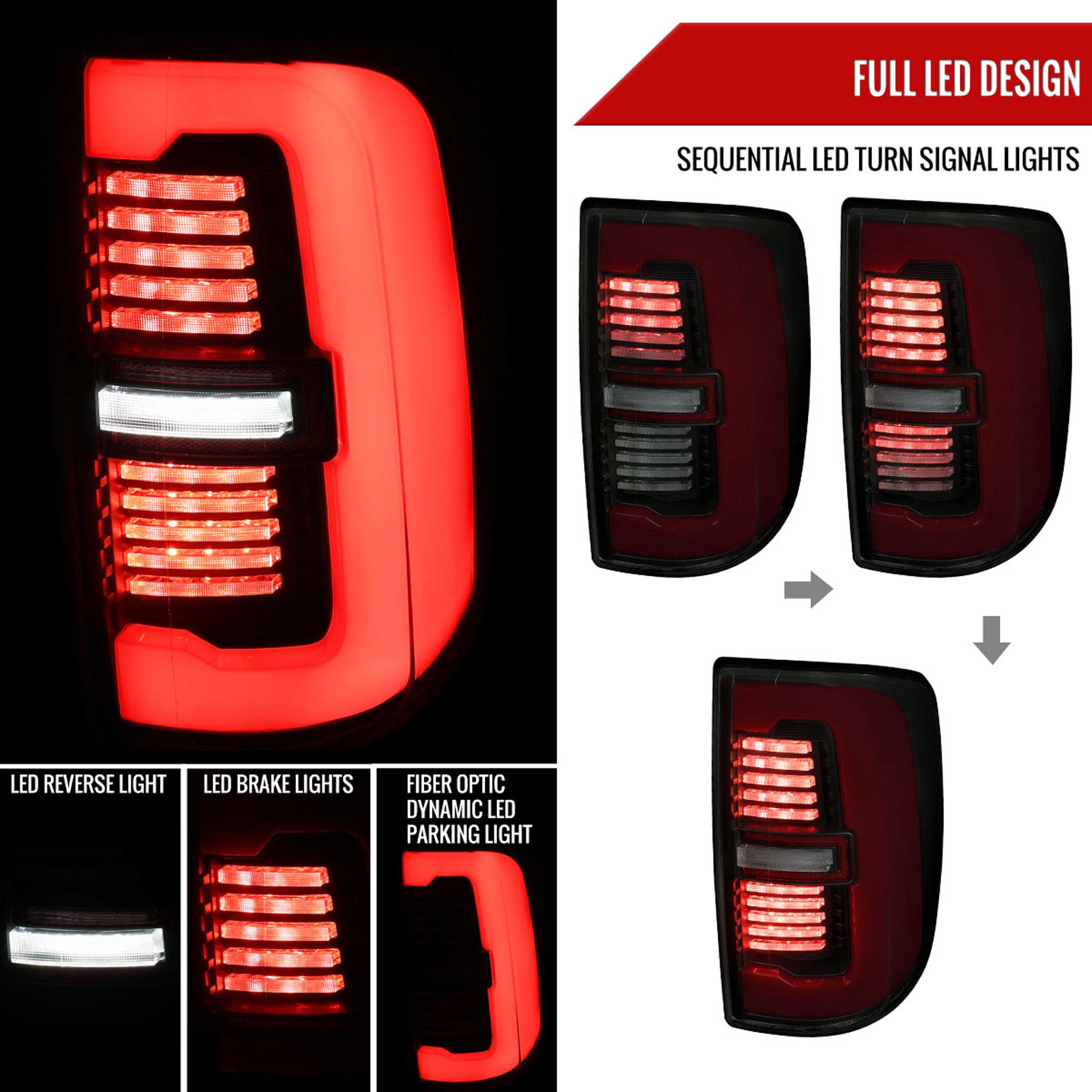 For Dodge RAM 2500/3500 2019-2024 LED Sequential Signal Tail Lights Black Housing Smoked Lens