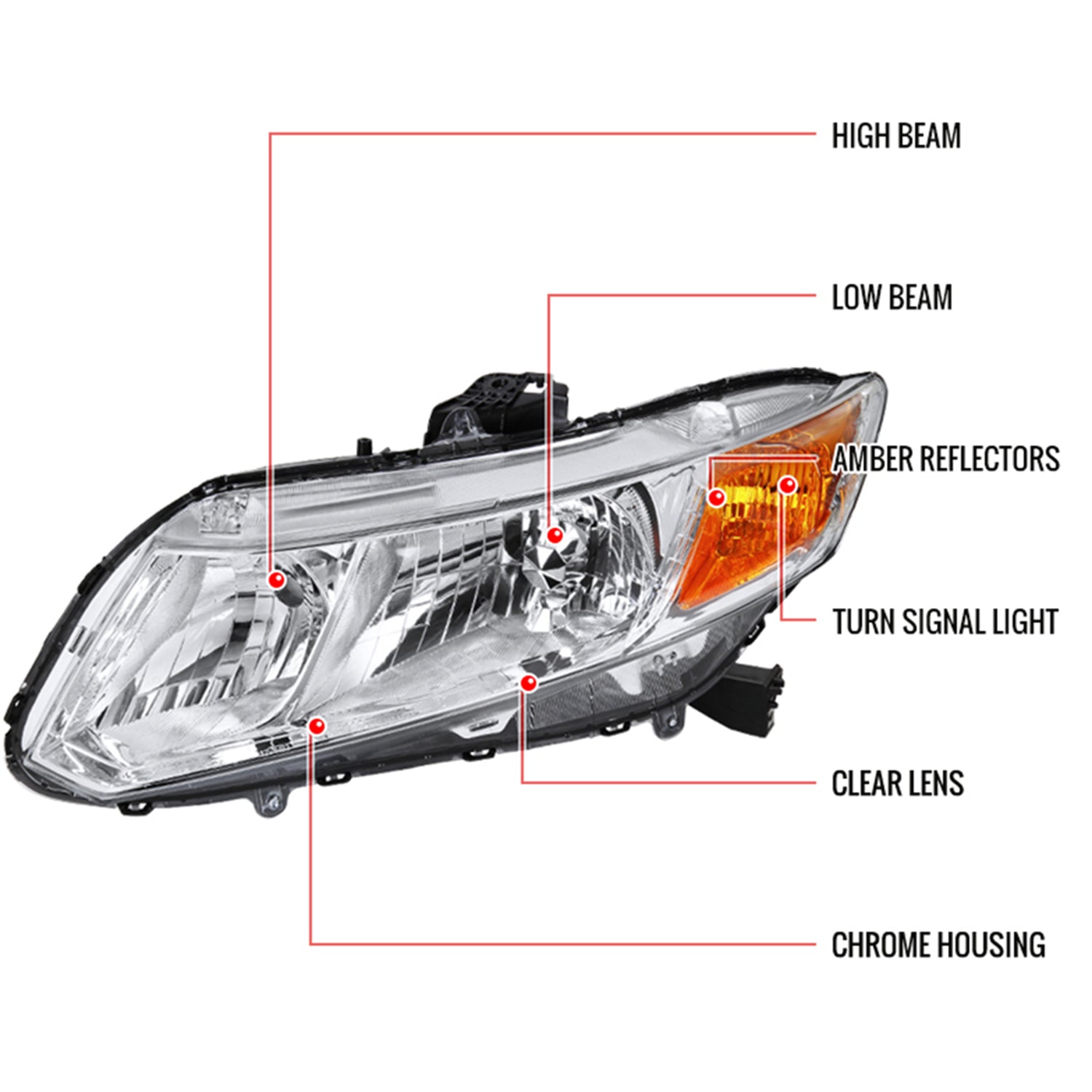2012-2013 Honda Civic Coupe/ 2012-2015 Civic Sedan Crystal Headlights Chrome