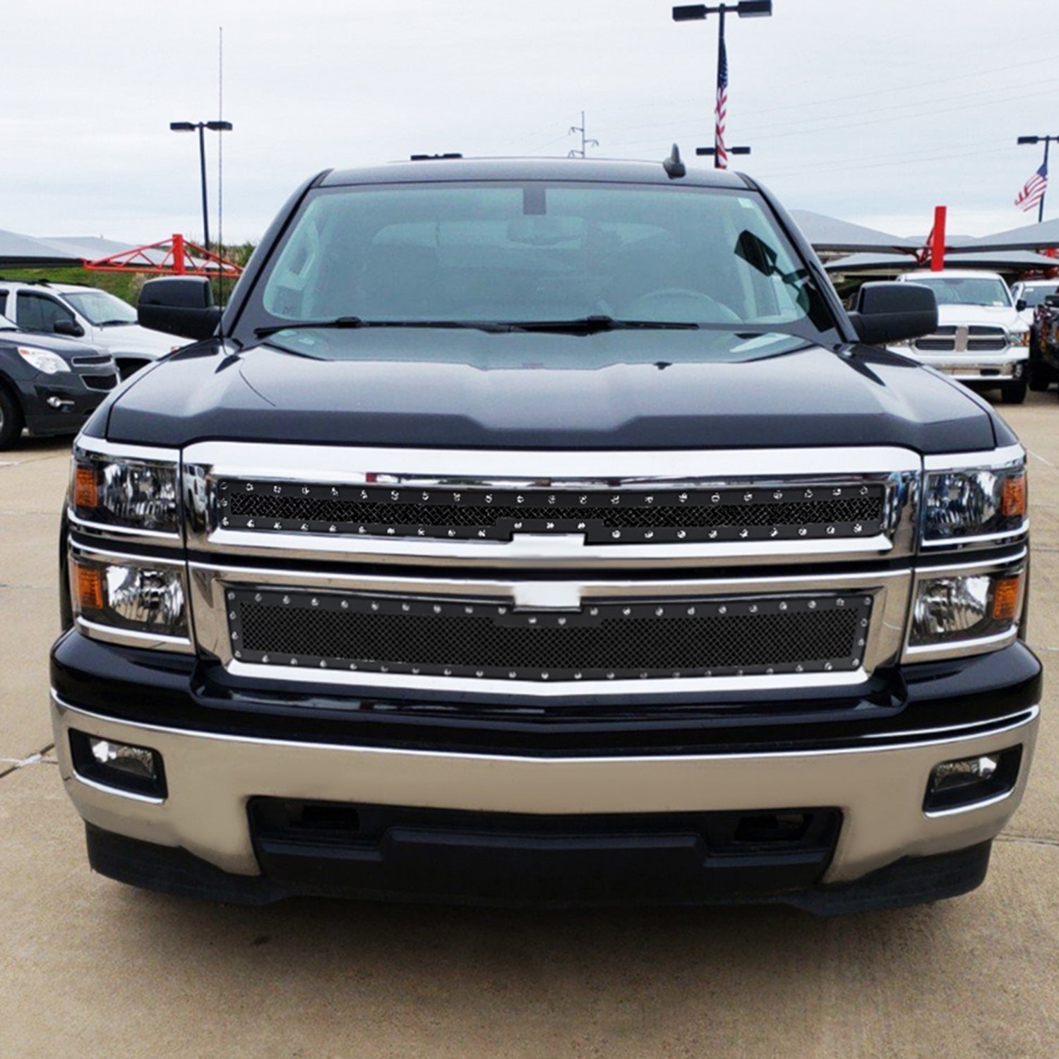 2014-2015 Chevy Silverado 1500 Rivet Steel 2PC Mesh Grille Insert Black V2