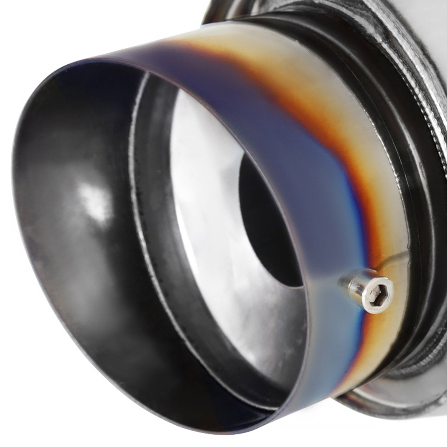 Universal 3" Inlet/4" Outlet Steel Spiral Flow Exhaust Muffler Burnt Tip