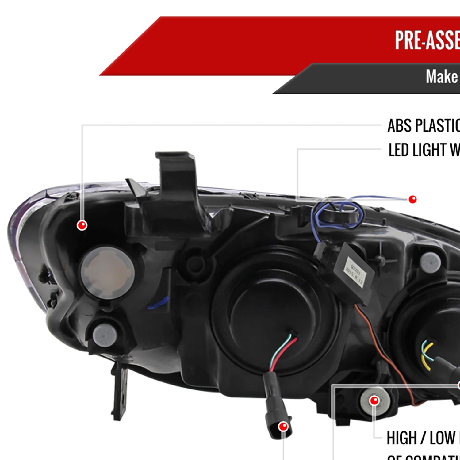 2004-2005 Honda Civic Projector Headlights w/R8 LED Light Strip Chrome/Smoke