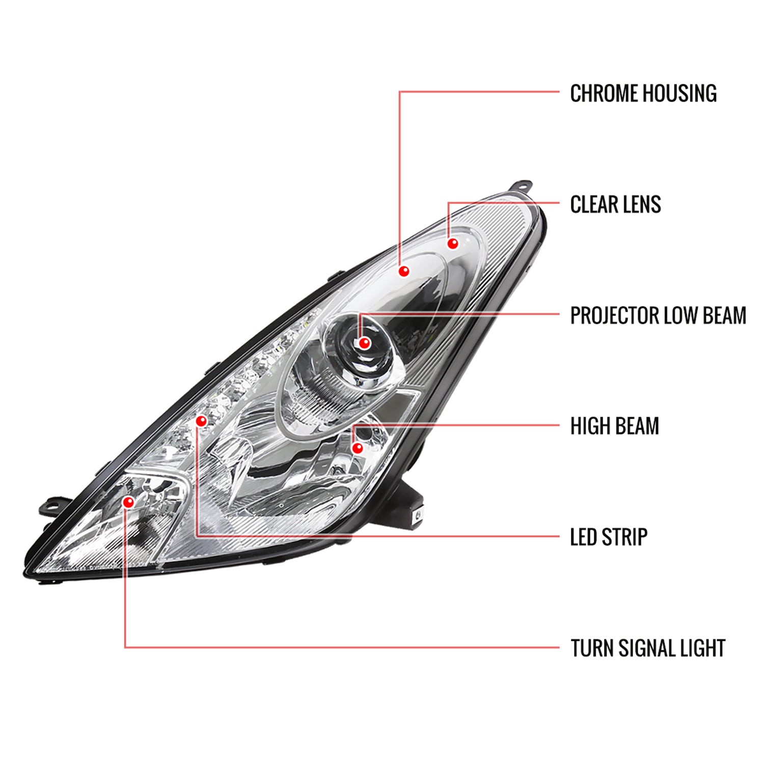 2000-2005 Toyota Celica Projector Headlights SMD LED Light Strip Chrome/Clear