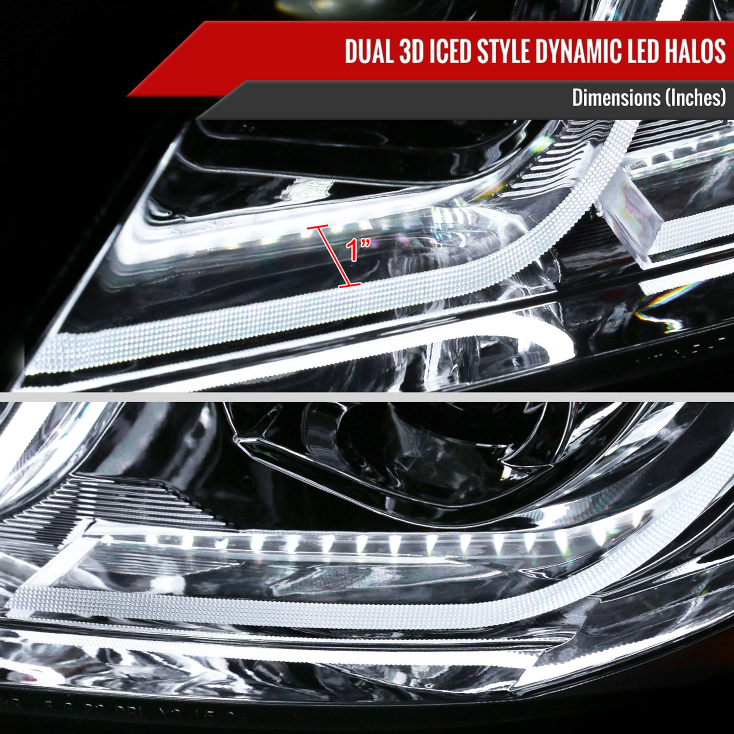 2006-2011 BMW E90 3 Series Sedan 3D Iced LED Dual Projector Headlights Chrome