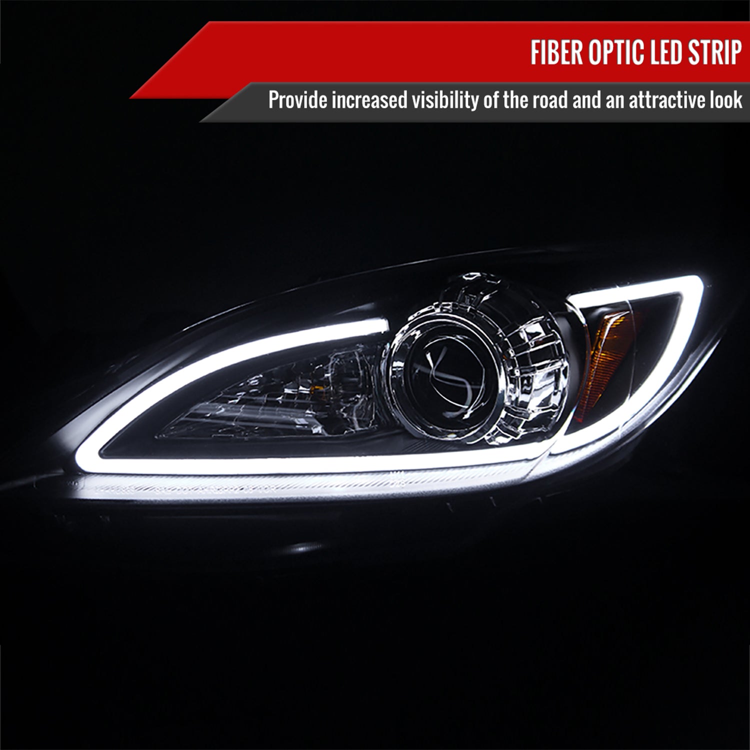2010-2013 Mazda 3 Projector Headlights w/ LED Light Strip Matte Black/Clear