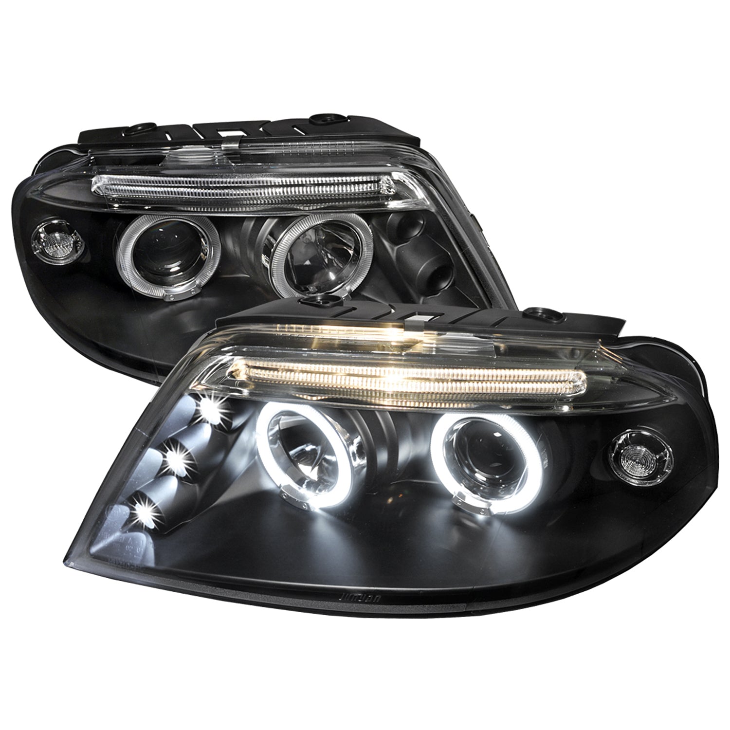 2001-2005 VW Passat Dual Halo Projector Headlights Matte Black/Clear Lens