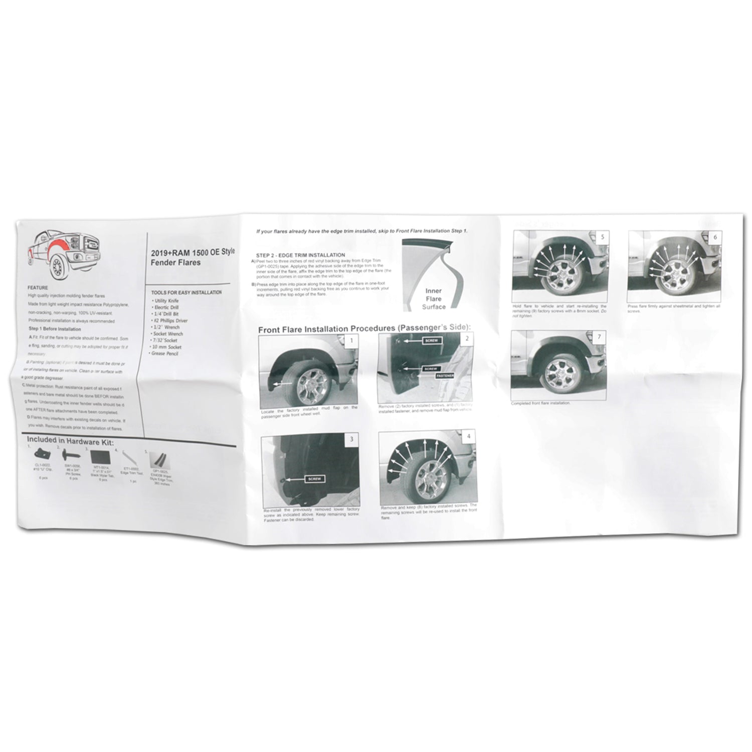 2019-2024 Dodge RAM 1500 4PC OE Style Fender Flares Wheel Protector