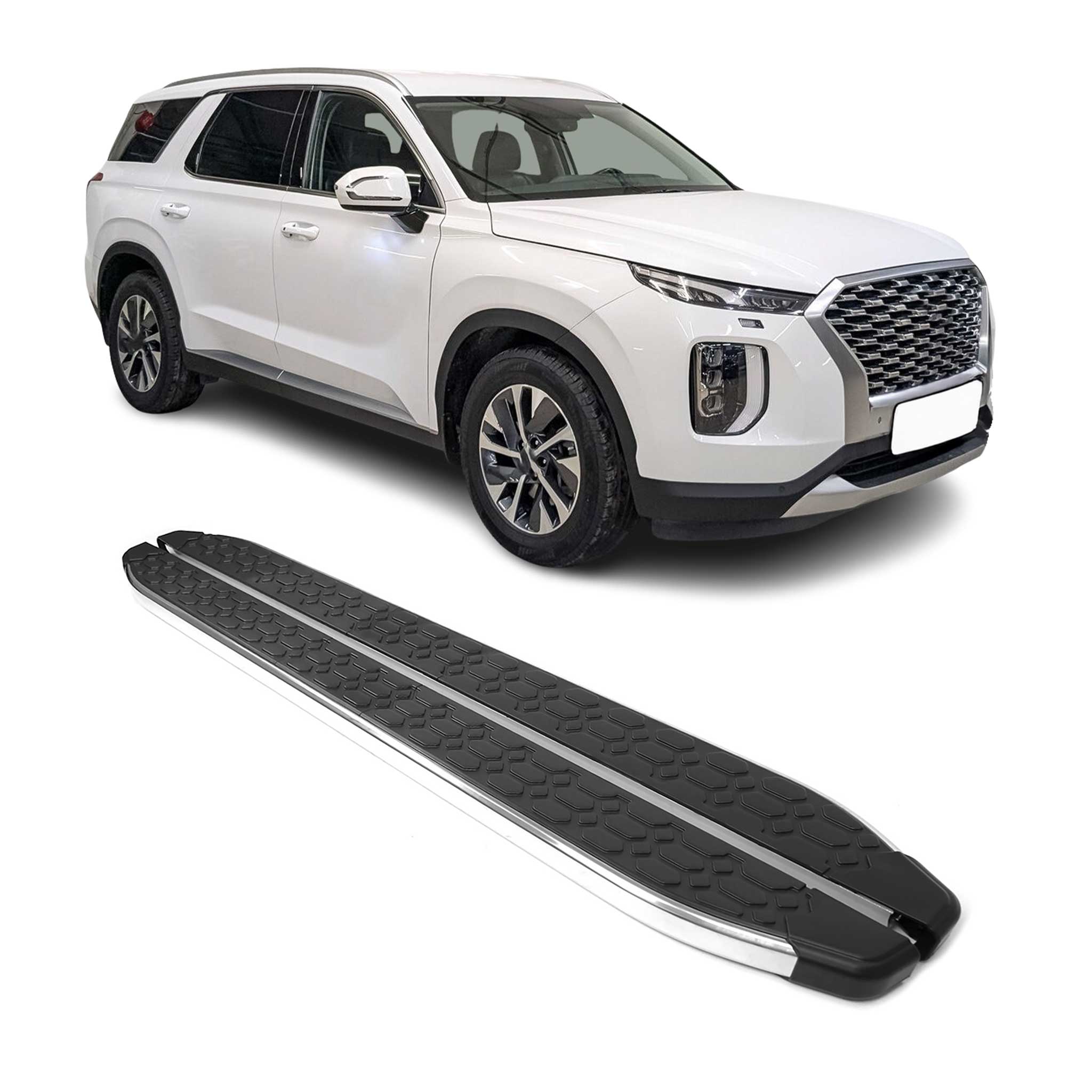 2020-2025 Hyundai Palisade Running Board Nerf Bar Side Step Silver Black 2x