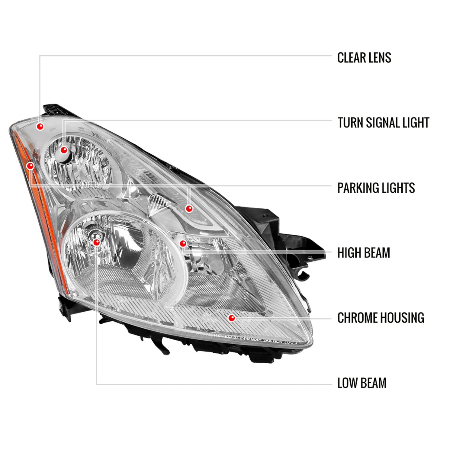 2010-2012 Nissan Altima Sedan Factory Crystal Headlights - Passenger Side