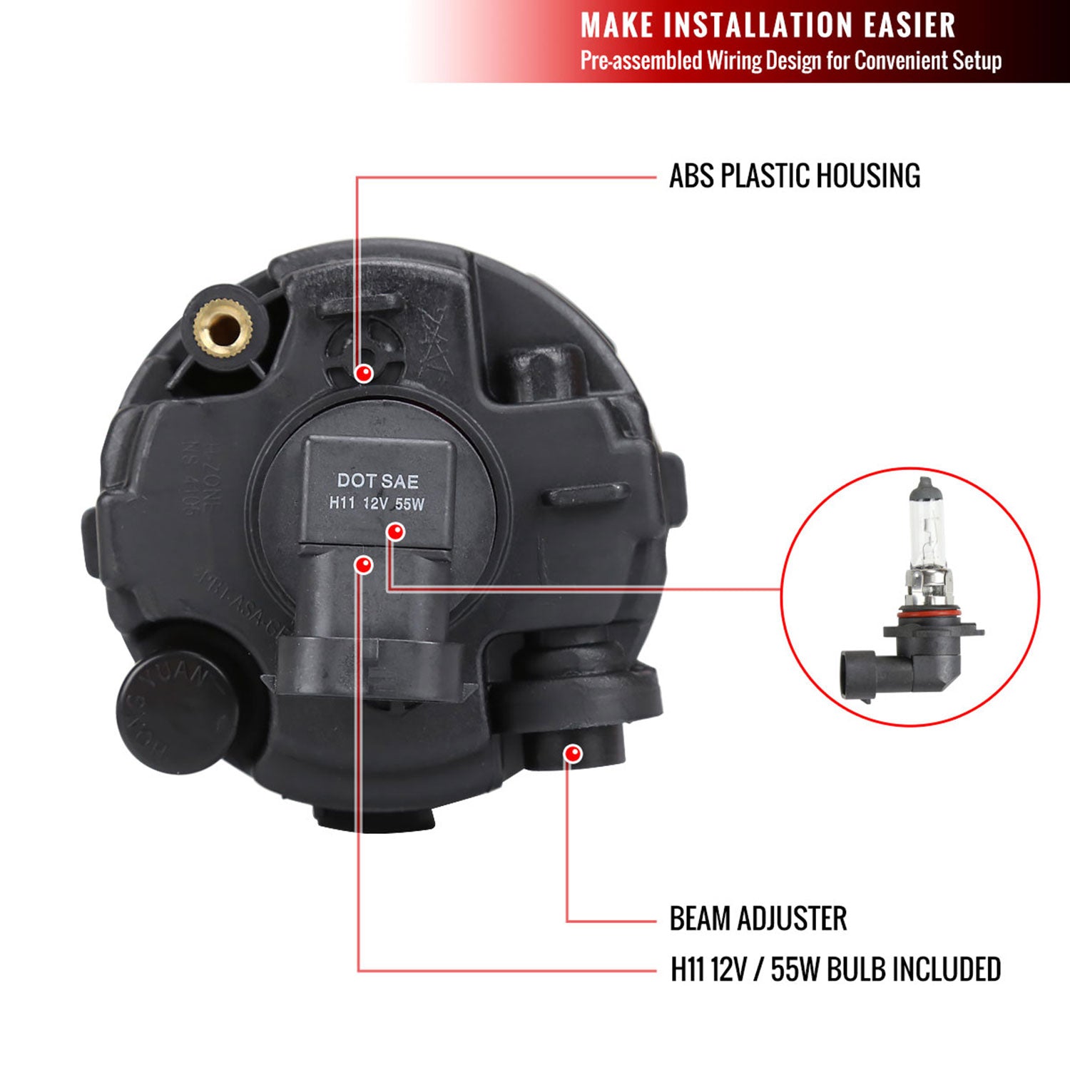 2007-2011 Nissan Versa H11 Fog Lights Kit Switch & Wiring Harness Chrome/Clear