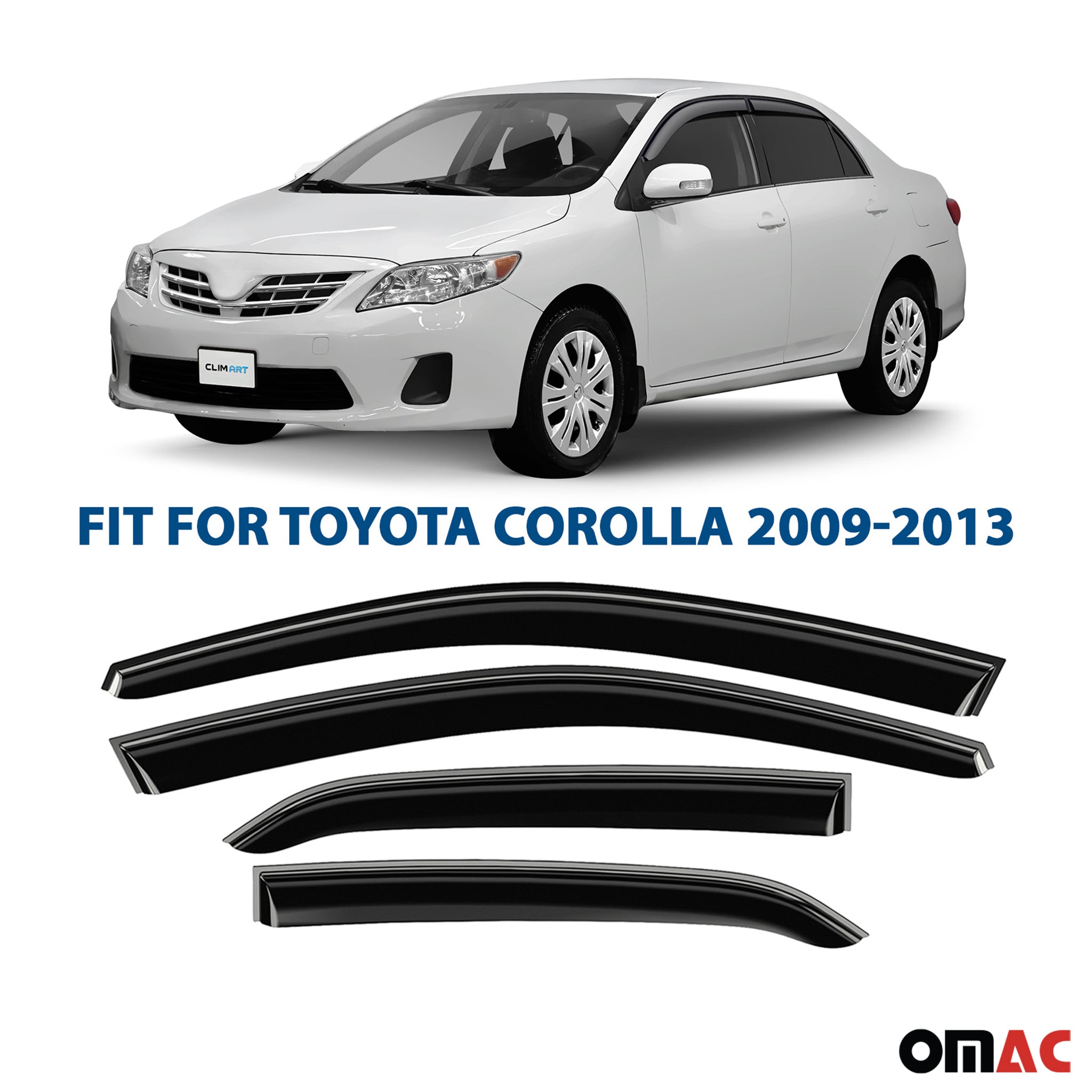 Clim Art Wind Deflectors for Toyota Corolla 2009-2013 Shatterproof Smoke 4 Pcs