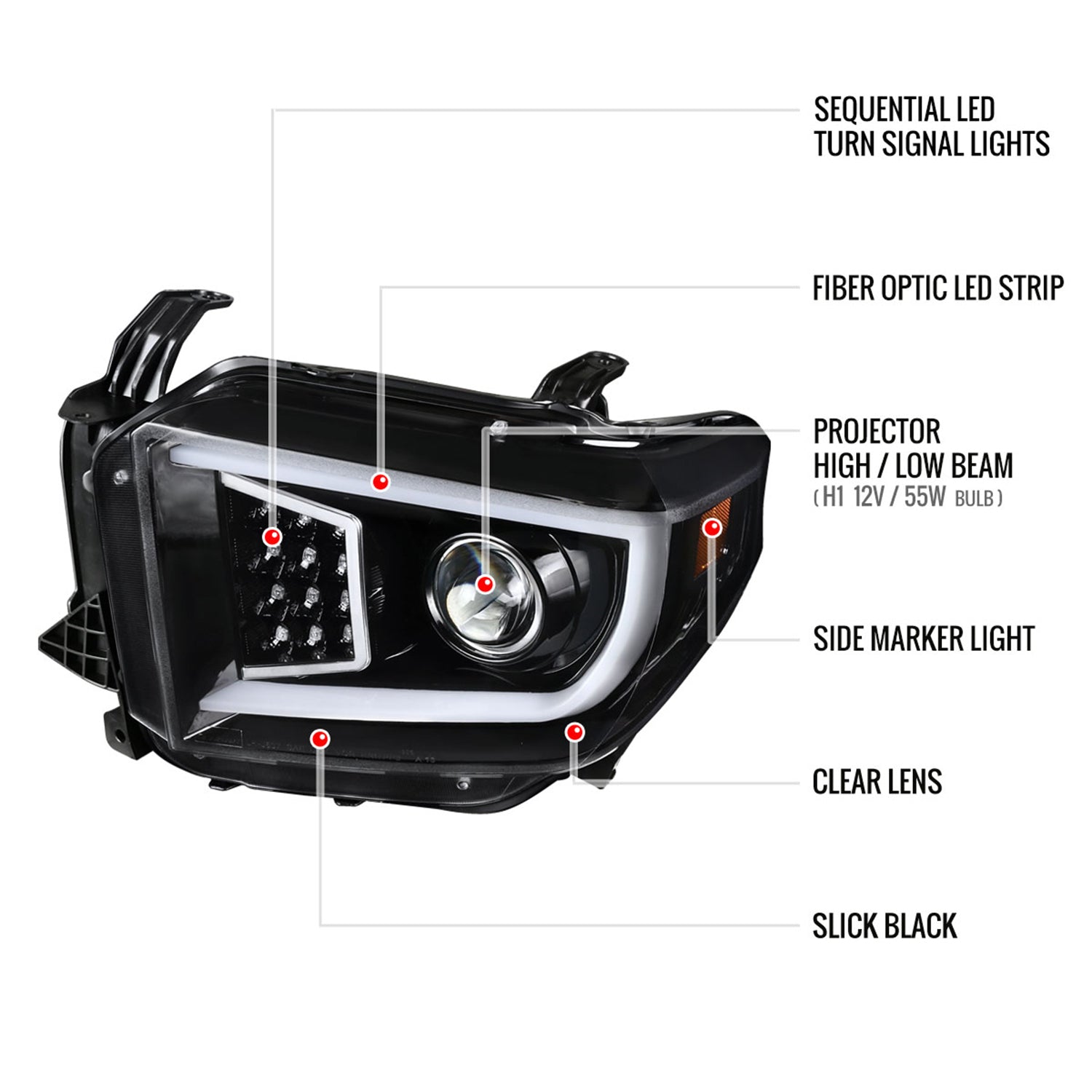 2014-2021 Toyota Tundra LED CBar Projector Headlights Signal Lights Jet Black