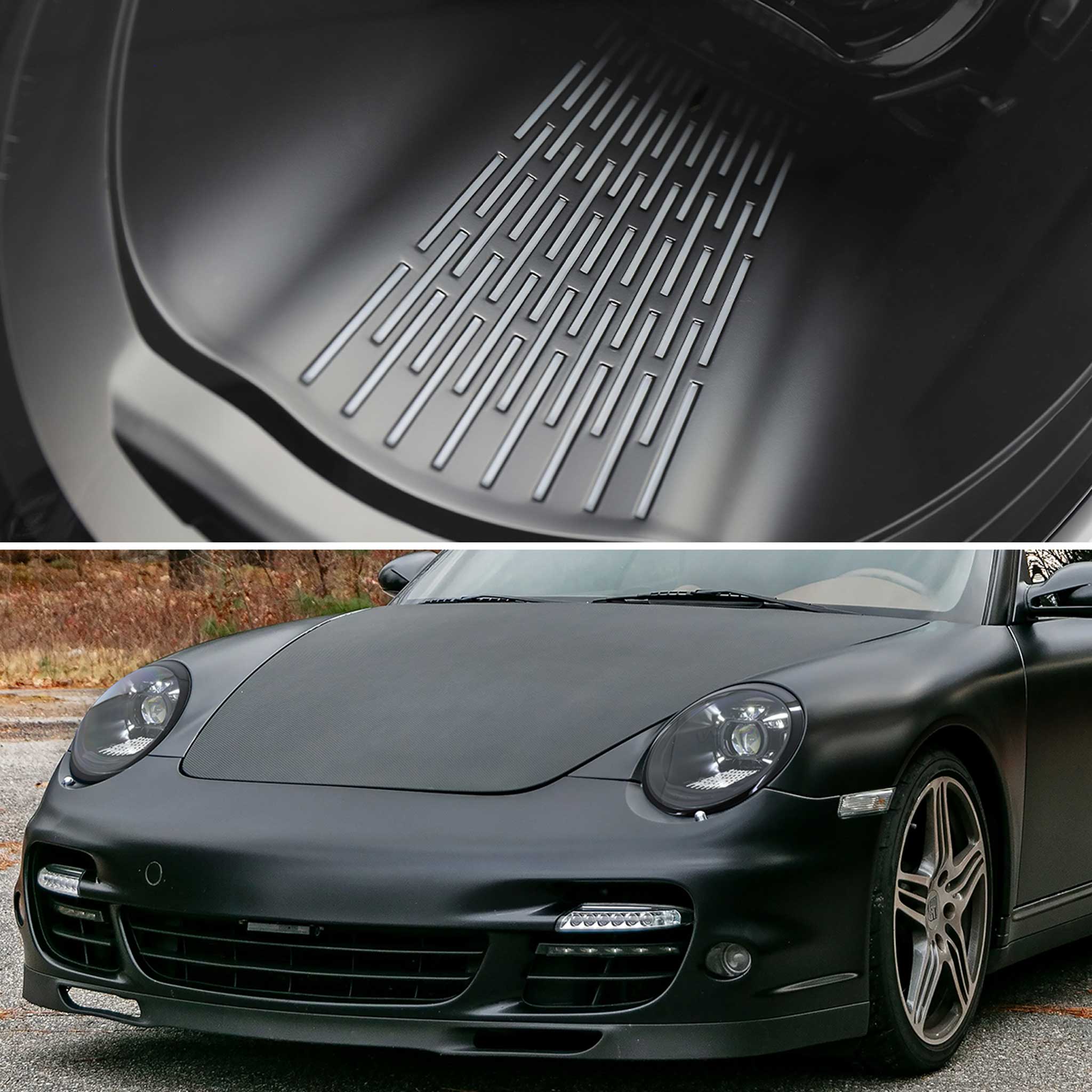 For Porsche 911 997.2 2009-2013 LED Projector DRL Headlights Matte Black Glossy Accents Clear Lens