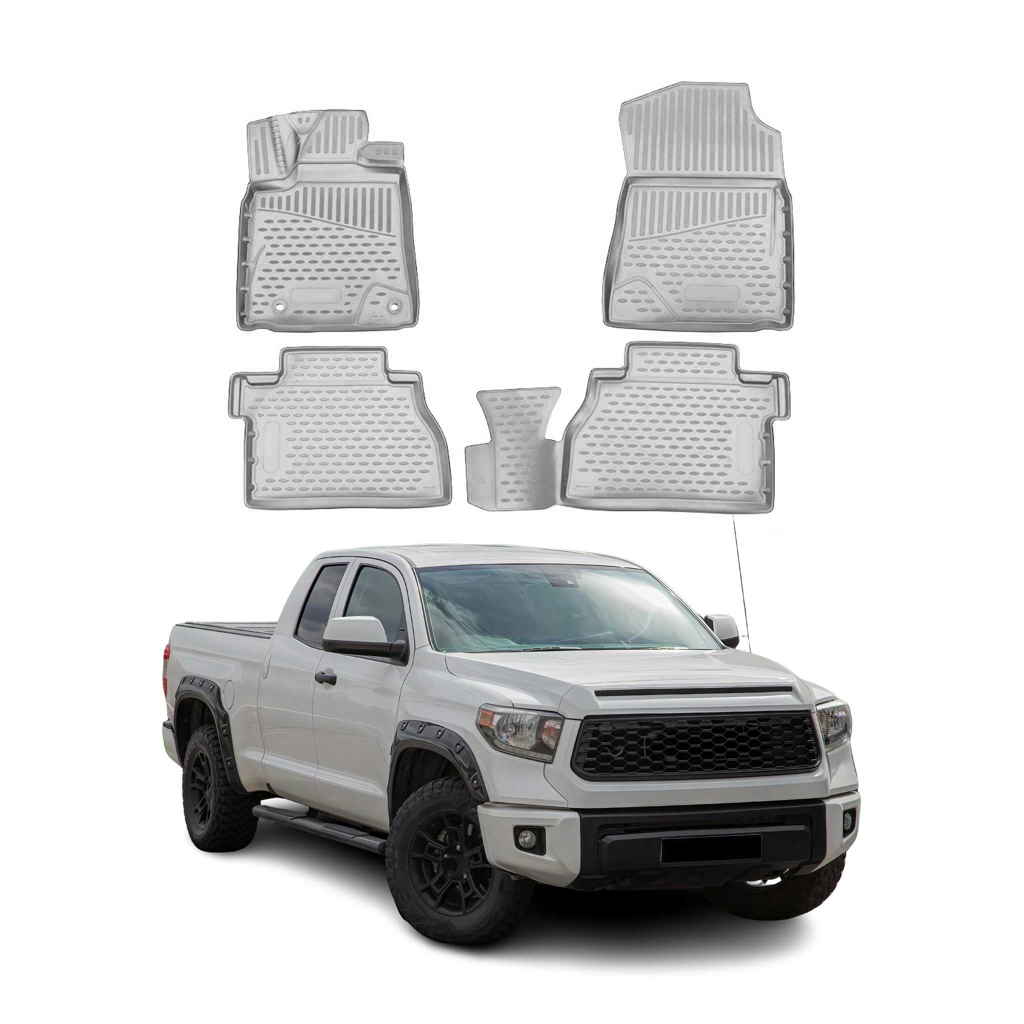 2014-2021 Toyota Tundra CrewMax Cab Floor Mats Liners Full Set All Weather Gray