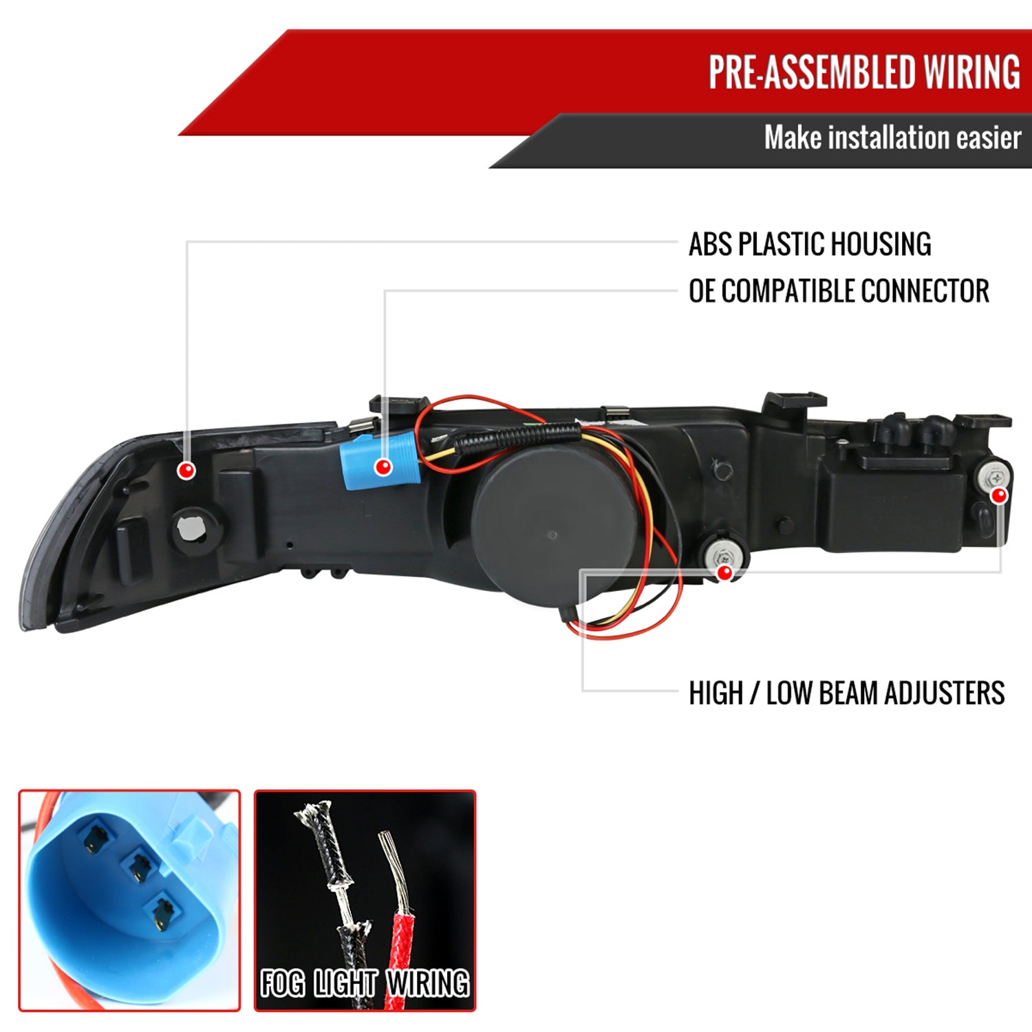 1990-1993 Acura Integra Factory Crystal Headlights Amber Reflectors Black