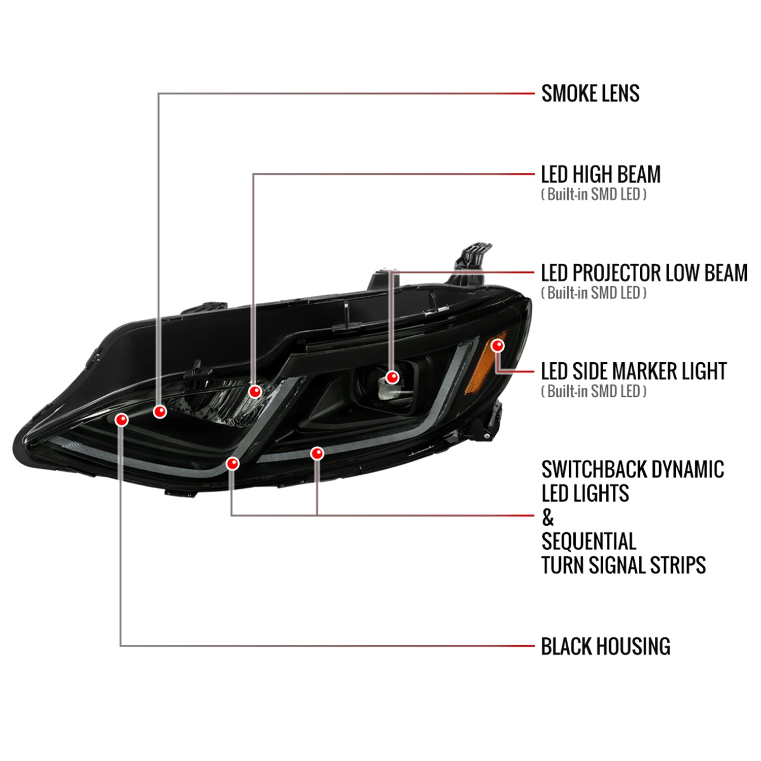 2019-2024 Chevy Malibu Full LED Projector Headlights Turn Signal Smoke