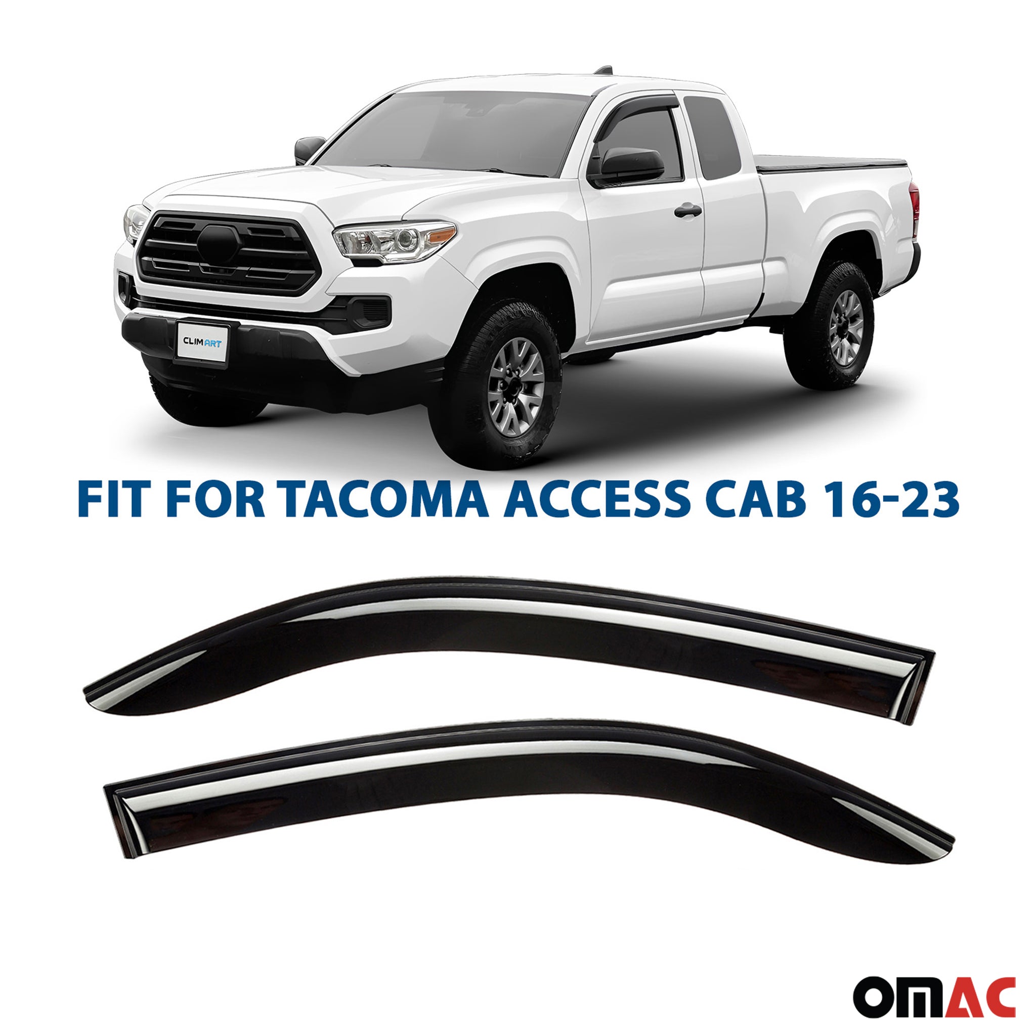 Clim Art Wind Deflectors for Toyota Tacoma 2016-2023 Access Cab Smoke 2 Pcs